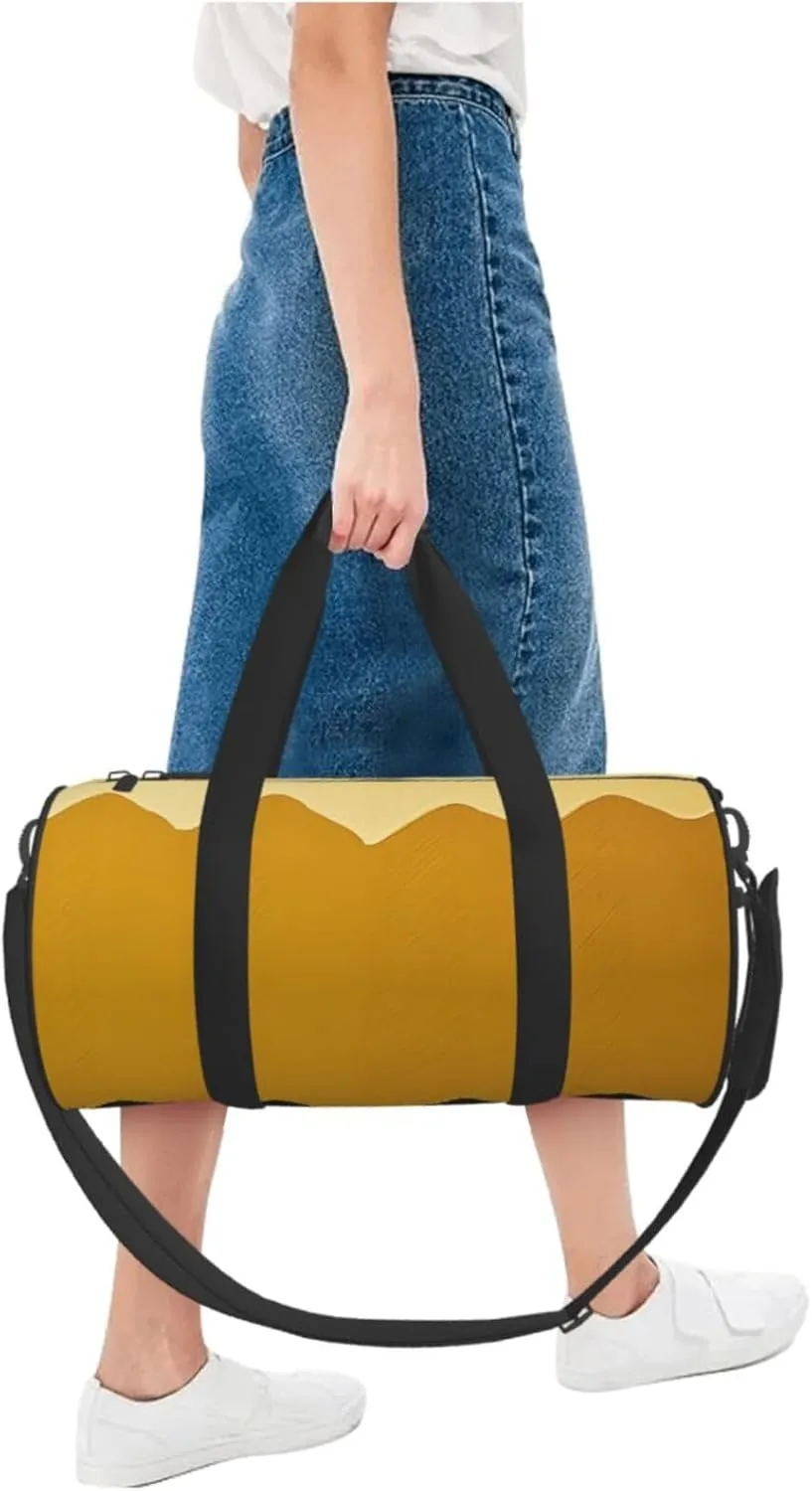 Mustard Yellow and Black Travel Duffle Bag for Men Women Sport Gym Bag Foldable Weekender Bag Carry on Overnight Bag for Travel Swimming Basketball
