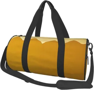 Mustard Yellow and Black Travel Duffle Bag for Men Women Sport Gym Bag Foldable Weekender Bag Carry on Overnight Bag for Travel Swimming Basketball