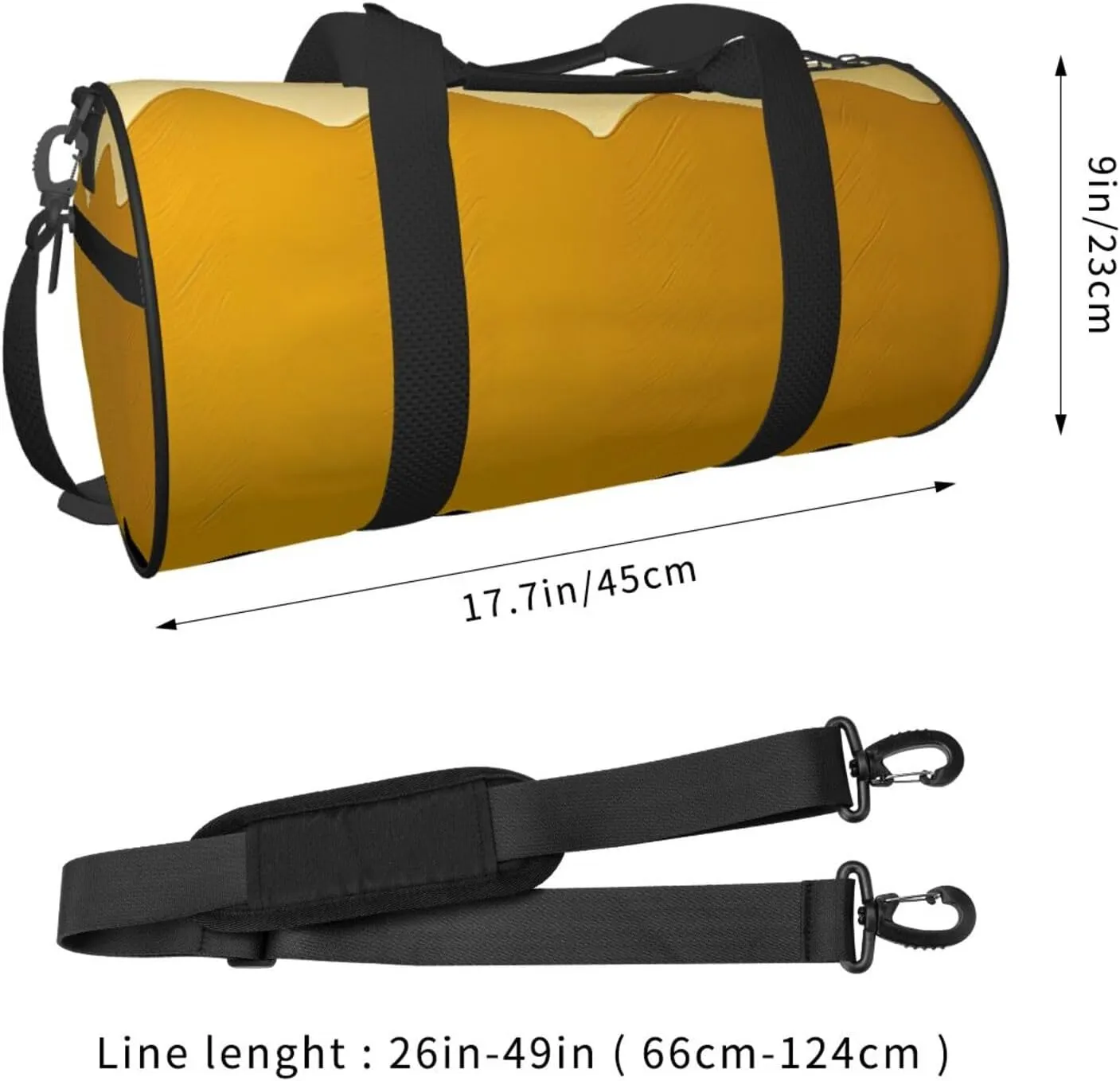 Mustard Yellow and Black Travel Duffle Bag for Men Women Sport Gym Bag Foldable Weekender Bag Carry on Overnight Bag for Travel Swimming Basketball