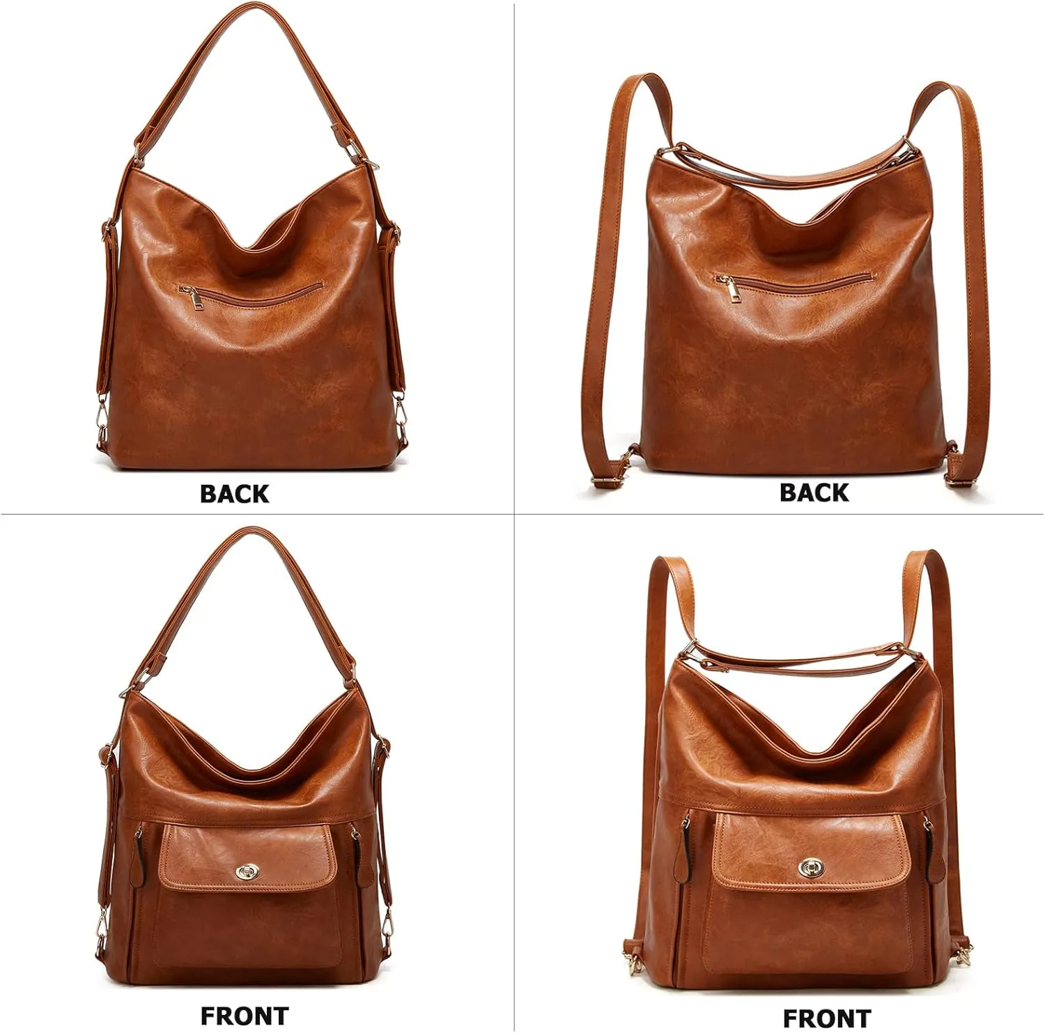 myfriday Vintage Leather Fashion Backpack Purse for Women Large Capacity Convertible Backpack Travel Daily Daypack (Brown)