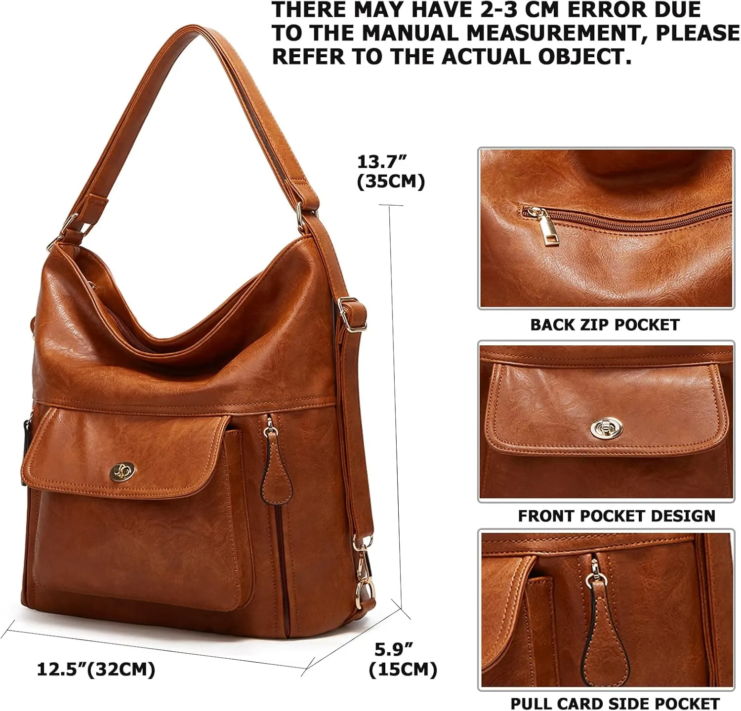 myfriday Vintage Leather Fashion Backpack Purse for Women Large Capacity Convertible Backpack Travel Daily Daypack (Brown)