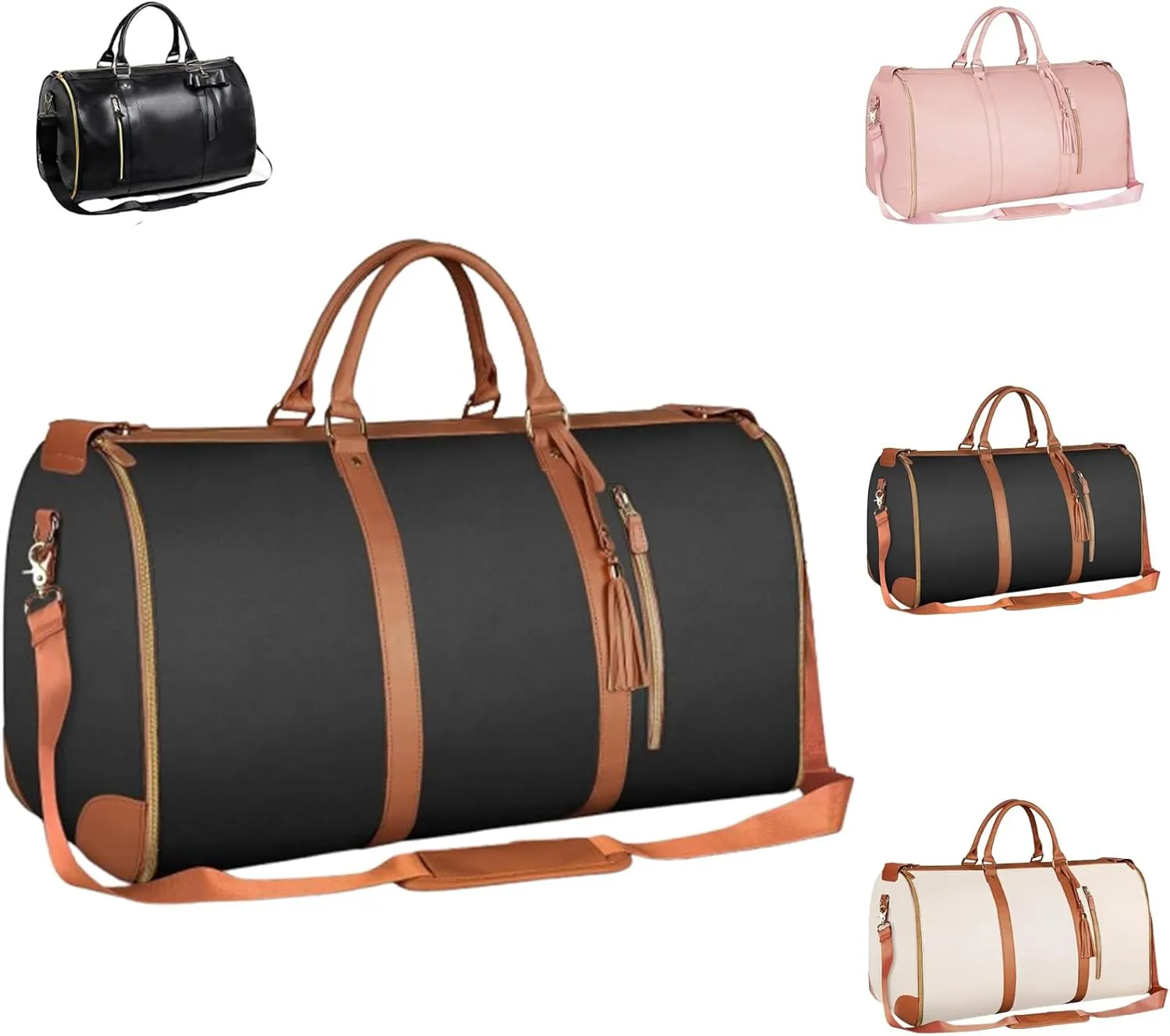 Myjennibag Travel Bag with Wheels, Luxe Travel Bags for Women,2 In 1 Convertible Large Pu Leather Bag,Convertible Carry On Garment Bag with Shoe Pouch (black)