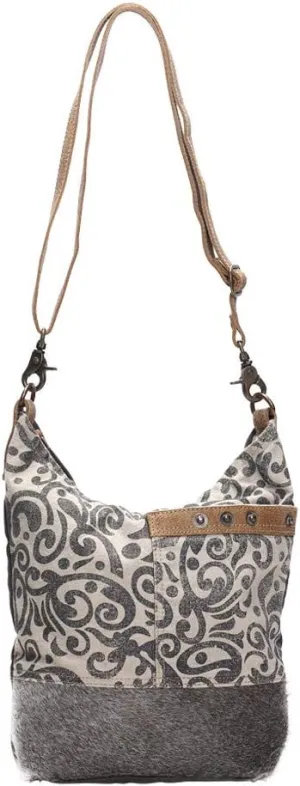 Myra Bag Floral Cowhide & Upcycled Canvas Shoulder Bag S-1126