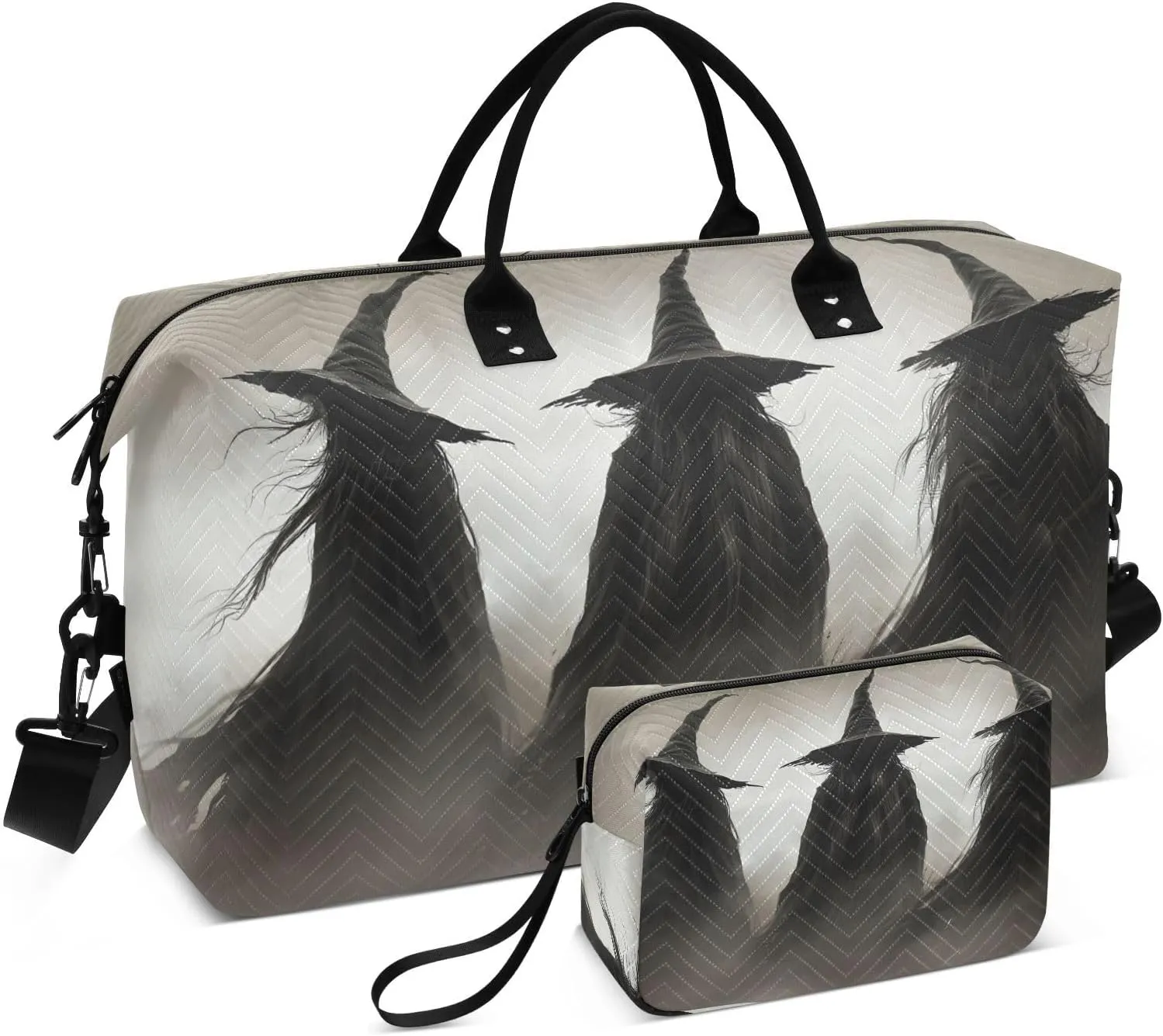 Mysterious Witch Black White Large Travel Duffel Bag, Sports Tote Gym Bag, Shoulder Weekender Overnight Bag for Women Men, Carry On Luggage with Toiletry Bags