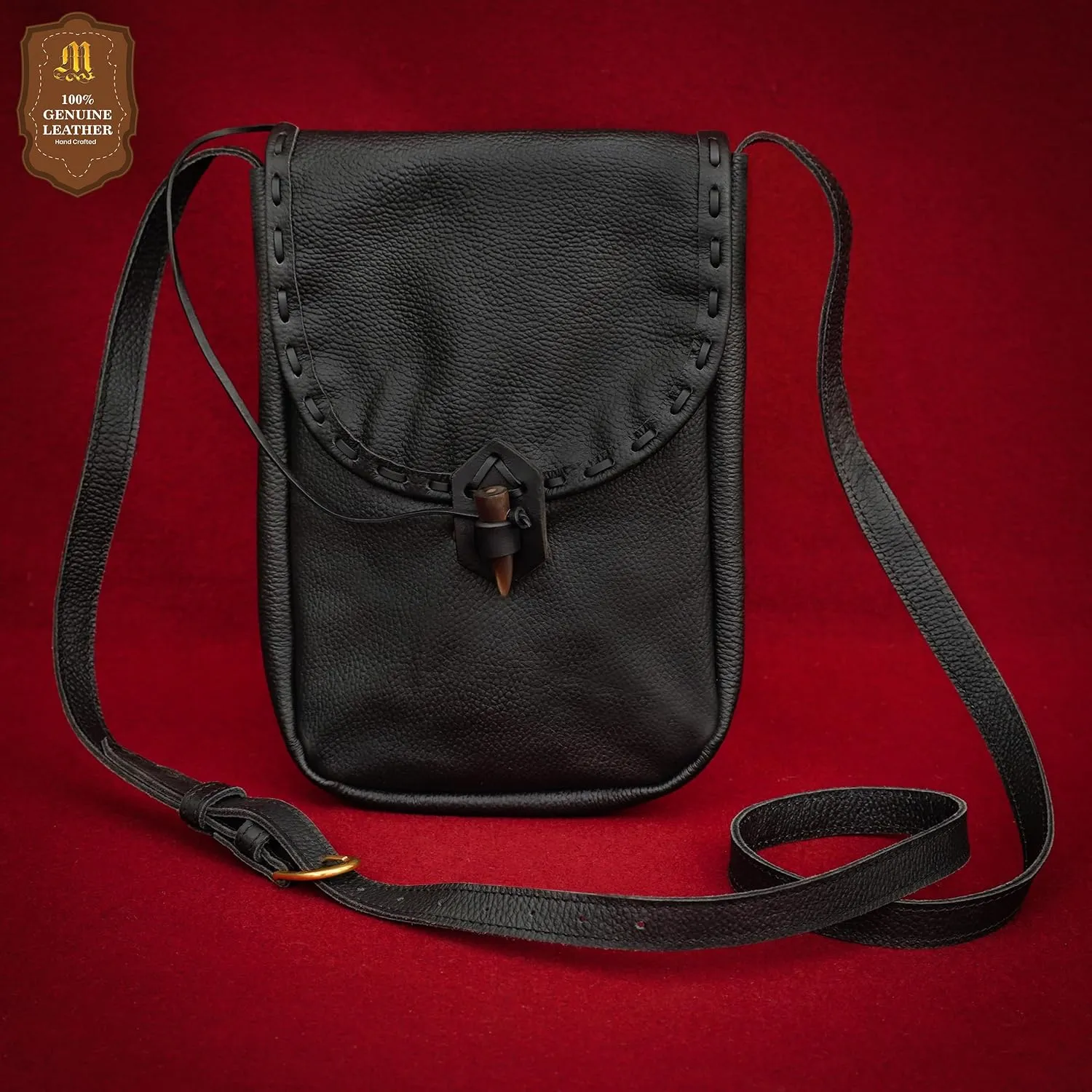 Mythrojan Viking Leather Belt Bag - Medieval & Renaissance Costume Accessories - LARP Waist Bag - Cosplay Coin Purse - Antique Vintage Coin Pouch
