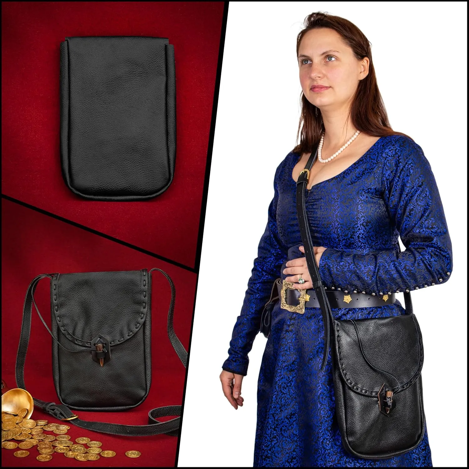 Mythrojan Viking Leather Belt Bag - Medieval & Renaissance Costume Accessories - LARP Waist Bag - Cosplay Coin Purse - Antique Vintage Coin Pouch