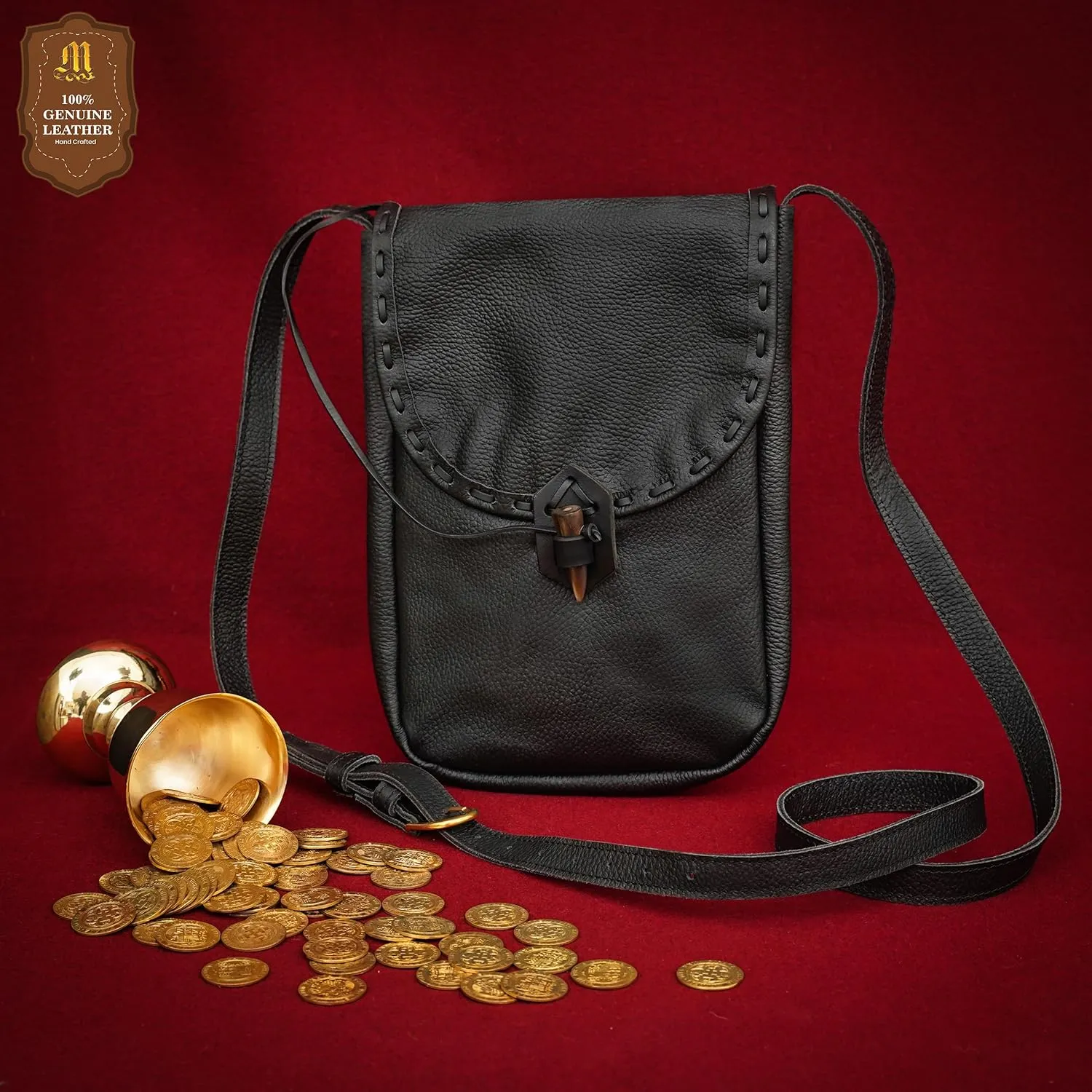 Mythrojan Viking Leather Belt Bag - Medieval & Renaissance Costume Accessories - LARP Waist Bag - Cosplay Coin Purse - Antique Vintage Coin Pouch
