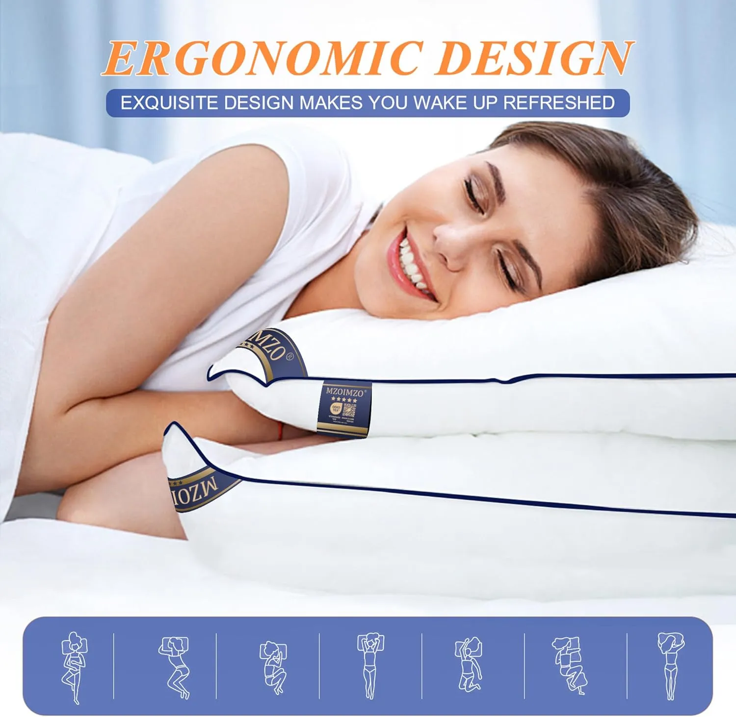 MZOIMZO Supportive Firm Bed Pillows for Sleeping- Queen Size Set of 2, Cooling Hotel Quality with Premium Soft Down Alternative Fill for Back, Stomach or Side Sleepers, 20''x30''