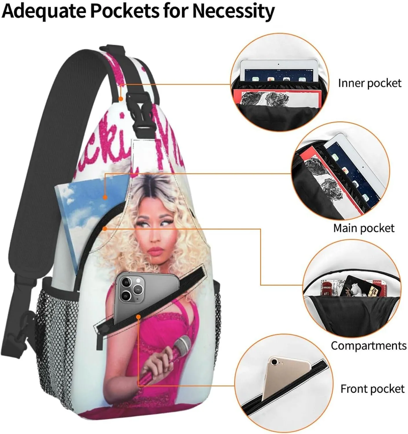 N-icki Minaj Crossbody Sling Backpack Sling Bag Multipurpose Travel Hiking Chest Bag Daypack for Women Men
