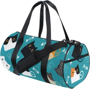 Naanle Cat Fish Bone Skeleton Pattern Blue Gym bag Sports Travel Duffle Bags for Men Women Boys Girls Kids