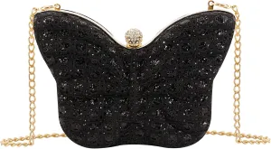 Naimo Womens Butterfly Clutch Bag Glitter Evening Bag Mini Handbag Sparkly Shoulder Chain Purse