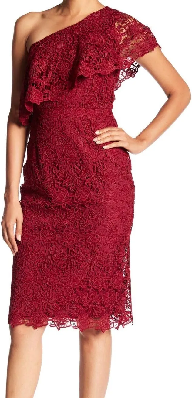 Nanette Nanette Lepore Women's One Shoulder Lace Sheath W/Flounce Neckline