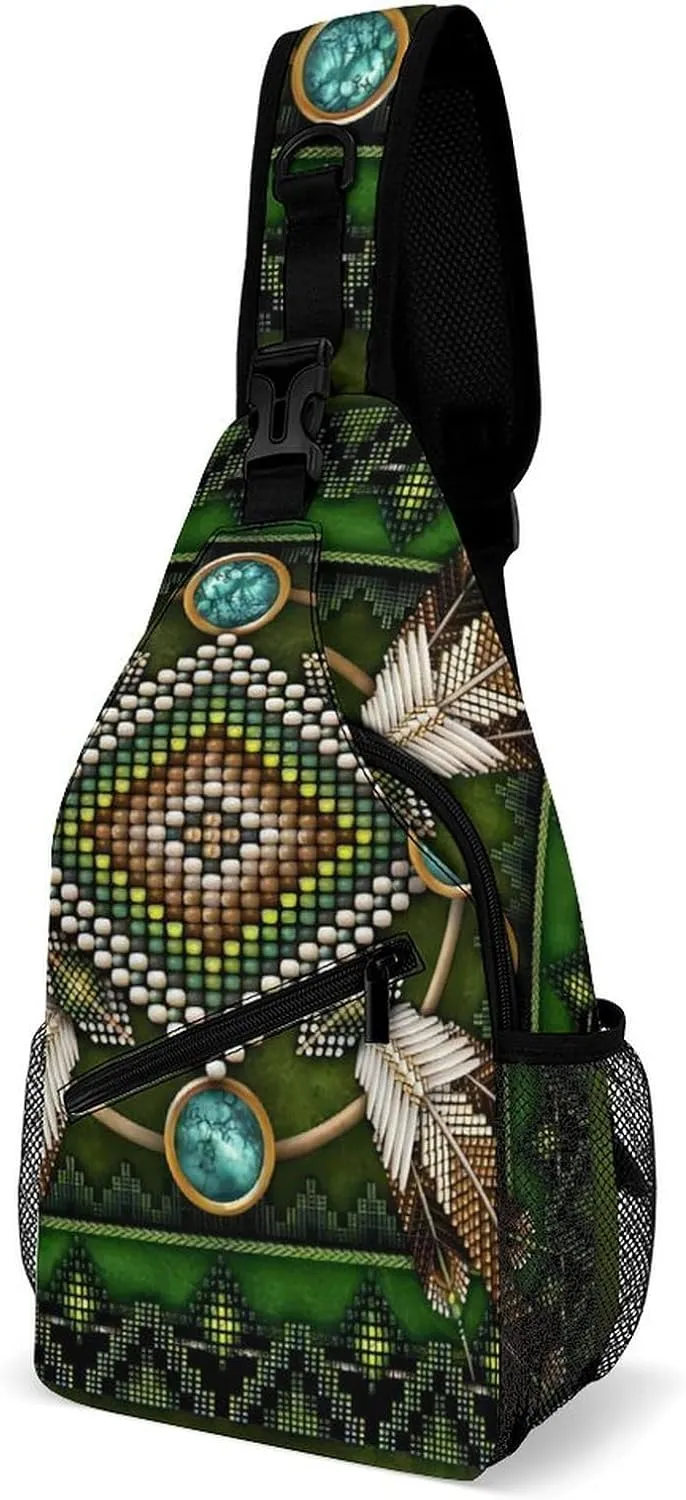 Native American Ethnic Mandala Sling Bags Men And Women Shoulder Backpack Chest Bag Cross Body Chest Sling Backpack., 38x20cm