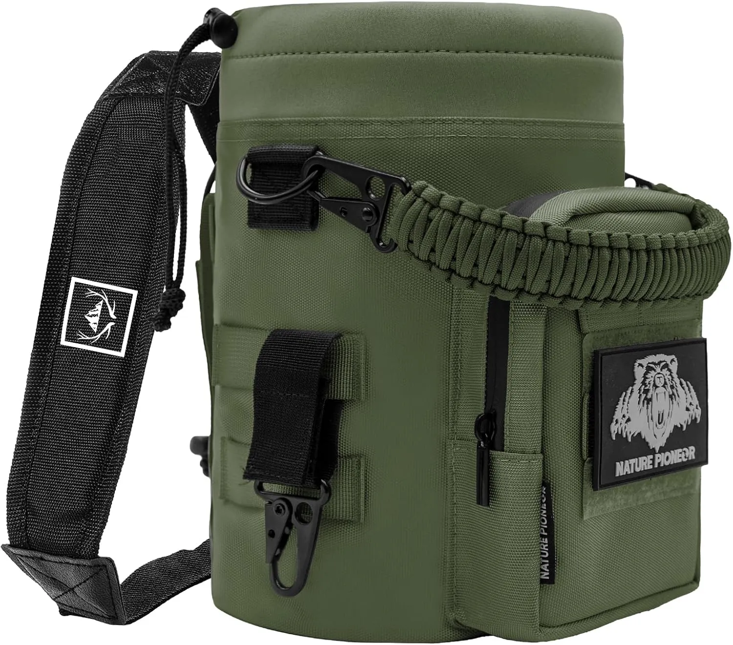 NATURE PIONEOR 32 64 128oz Tactical Water Bottle Pouch, Multi-Function Tactical Water Bottle Bag with Adjustable Shoulder Strap, Half/One Gallon Molle Strap Carrier Holder