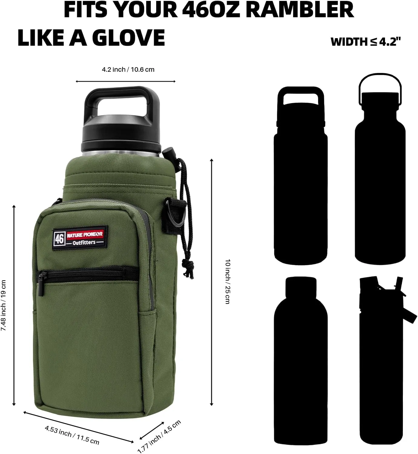 NATURE PIONEOR Water Bottle Carrier with Adjustable Strap - Insulated Sleeve Pouch Water Bottle Holder Bag with Paracord Handle & 2 Storage Pockets for 18/24/25/26/32/36/40/46oz, Hiking, Camping, Gym