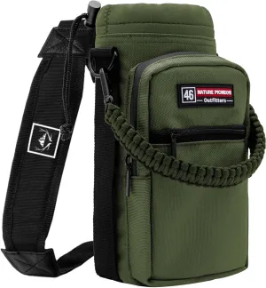 NATURE PIONEOR Water Bottle Carrier with Adjustable Strap - Insulated Sleeve Pouch Water Bottle Holder Bag with Paracord Handle & 2 Storage Pockets for 18/24/25/26/32/36/40/46oz, Hiking, Camping, Gym