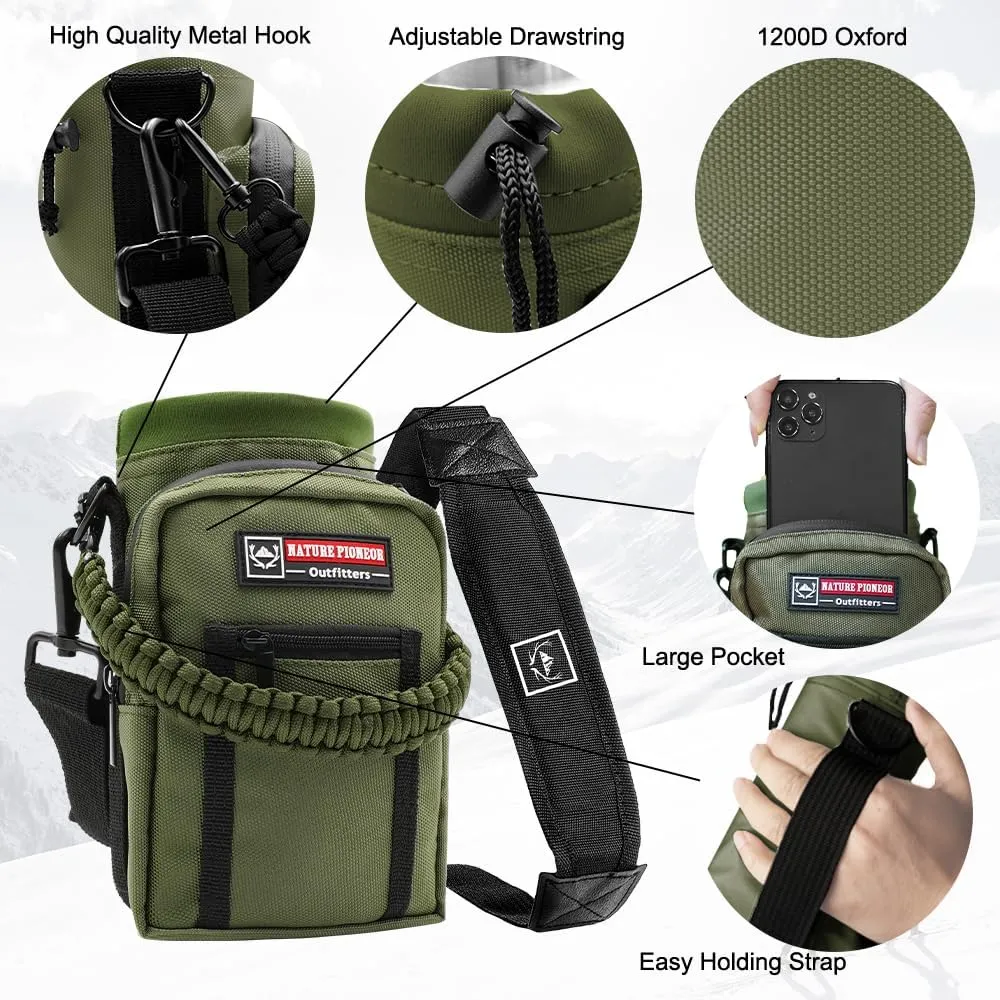 NATURE PIONEOR Water Bottle Holder with Strap 25 32 40 64 oz Insulated Water Bottle Carrier Sling Sleeve for Hiking,Outdoor Camping,Gym