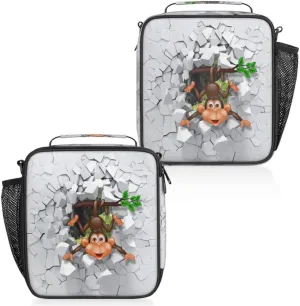 Naughty Monkey Insulated Lunch Box, Reusable Cooler Tote Lunch Bags for Men Women, Portable Leakproof Square Meal Bag for Work Travel Picnic Hiking Daytrip