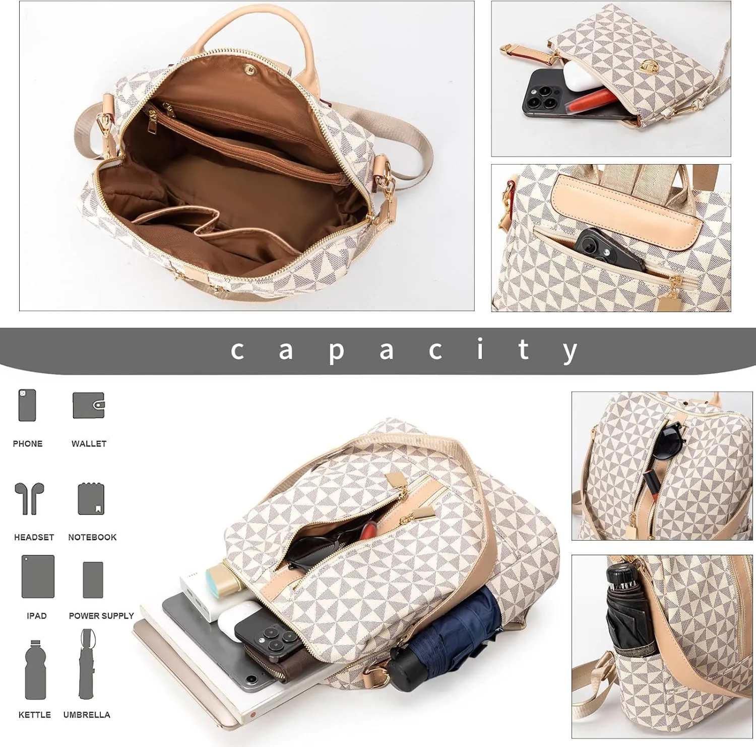 NEICOA Fashion Backpack Purse for Women Designer Convertible Travel Backpack Shoulder Bag with Wallet for Ladies 2psc