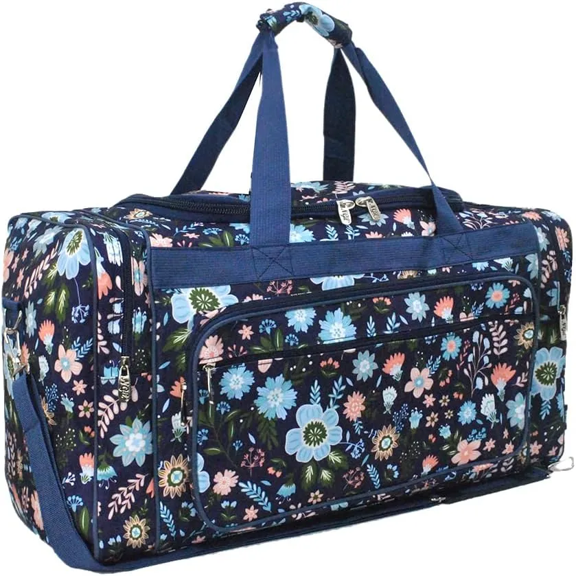NGIL Canvas 23" inch Duffle Bag (Pastel Floral-Navy)