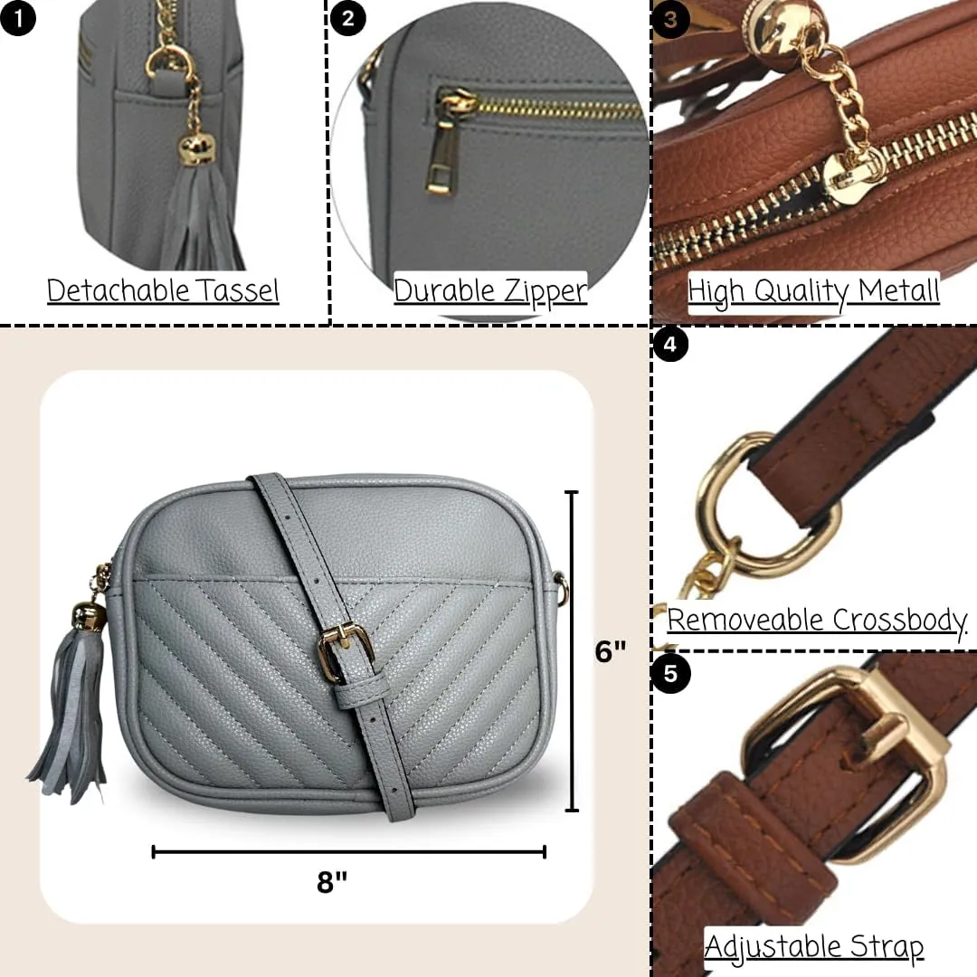 NGIL Women's Faux Leather Chevron Quilted Crossbody Bag Stylish Trendy Small Shoulder Lightweight Zippered Travel Purses