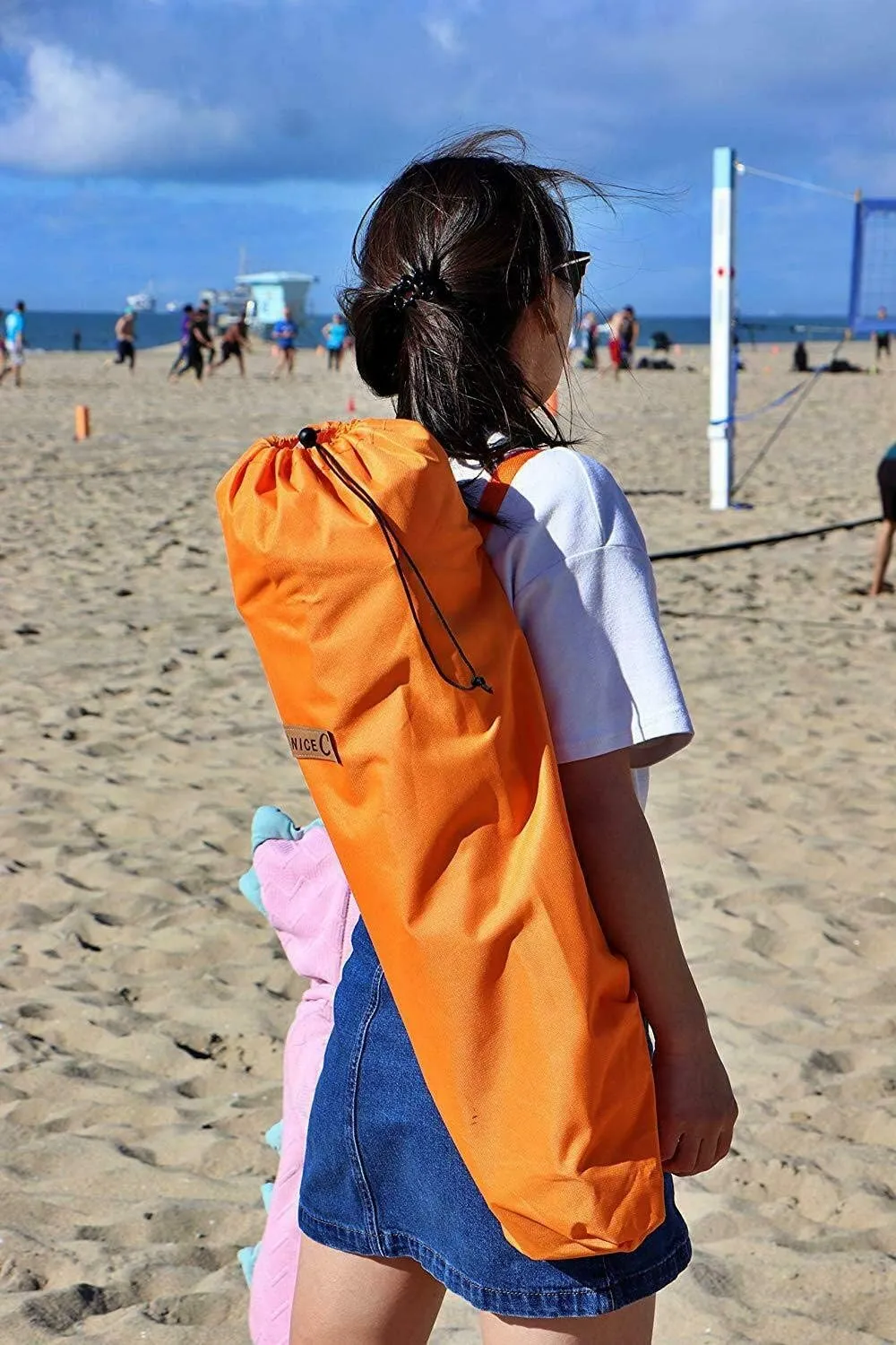 Nice C Chair Beach, Low Beach Chair, Sling, Folding, Portable, Concert, for Adults, Kids, Boat, Sand Chair with Cup Holder & Carry Bag (1 Pack of Orange)