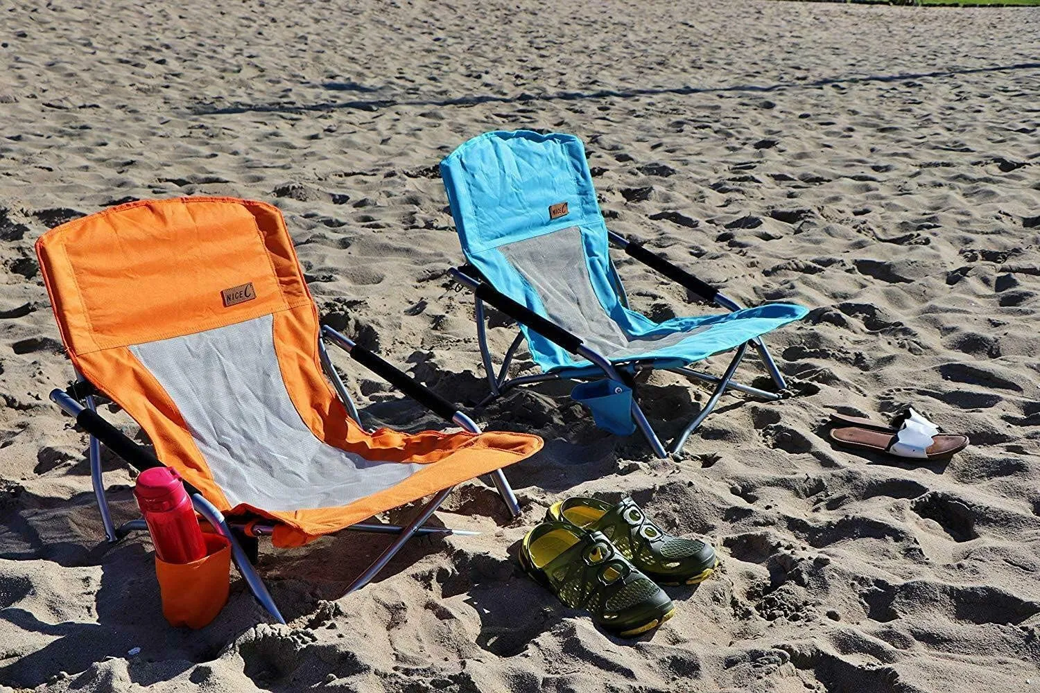 Nice C Chair Beach, Low Beach Chair, Sling, Folding, Portable, Concert, for Adults, Kids, Boat, Sand Chair with Cup Holder & Carry Bag (1 Pack of Orange)