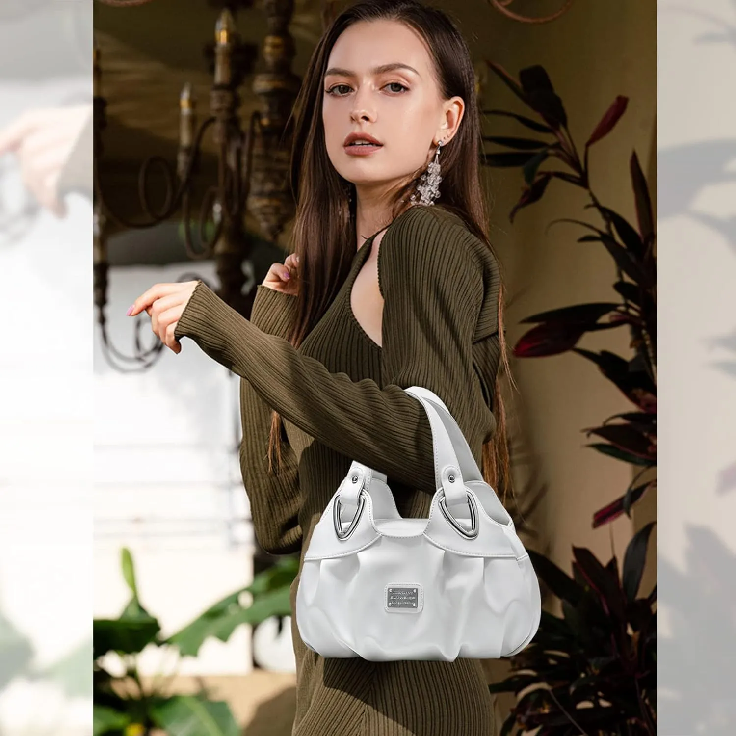 NICOLE & DORIS Ladies Fashion Handbags Elegant Top-handle Bags for Women Floral Shoulder Bags PU Leather