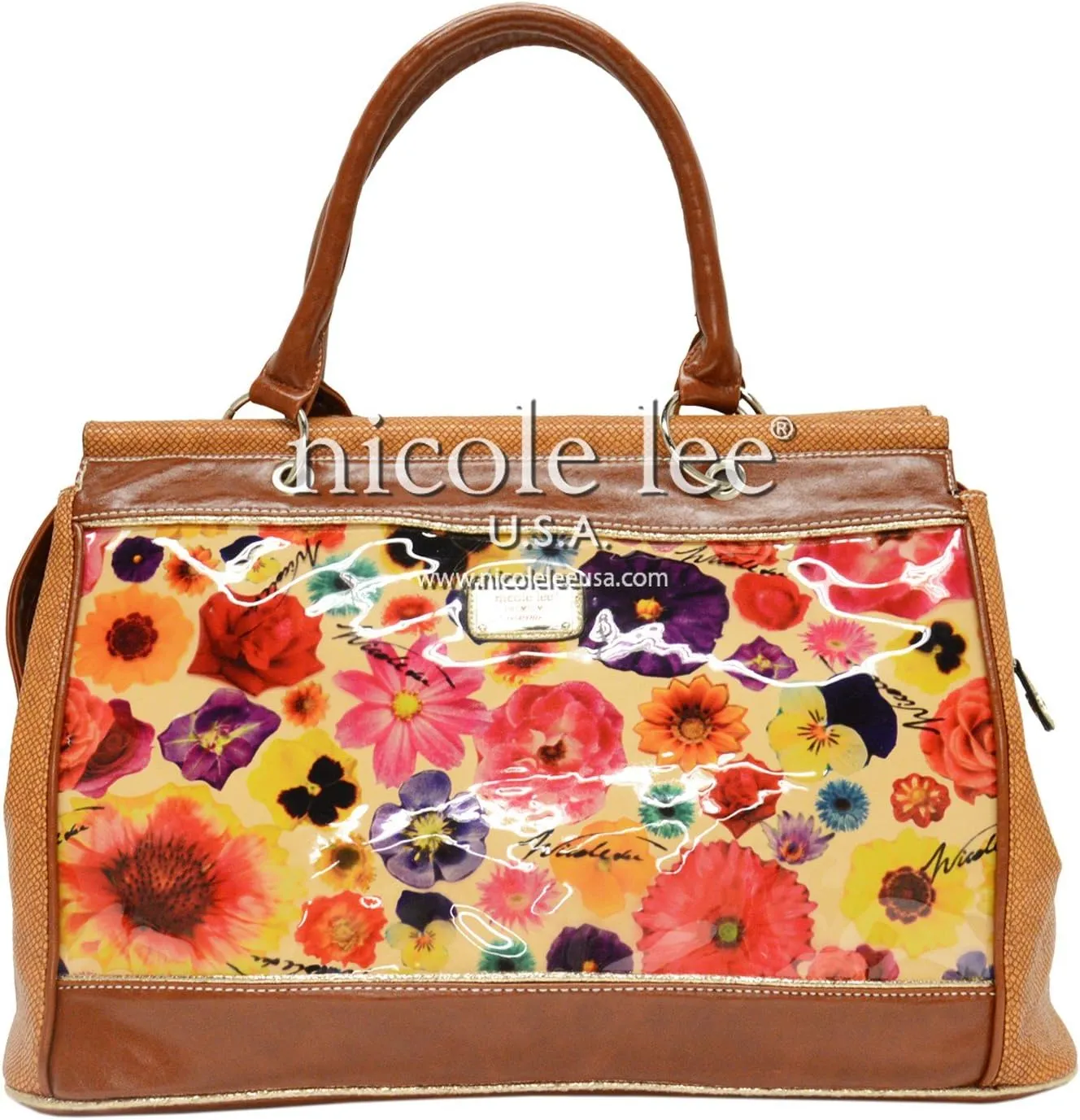 Nicole Lee Cate Metallic Garden Overnight Boston Bag, Brown, One Size
