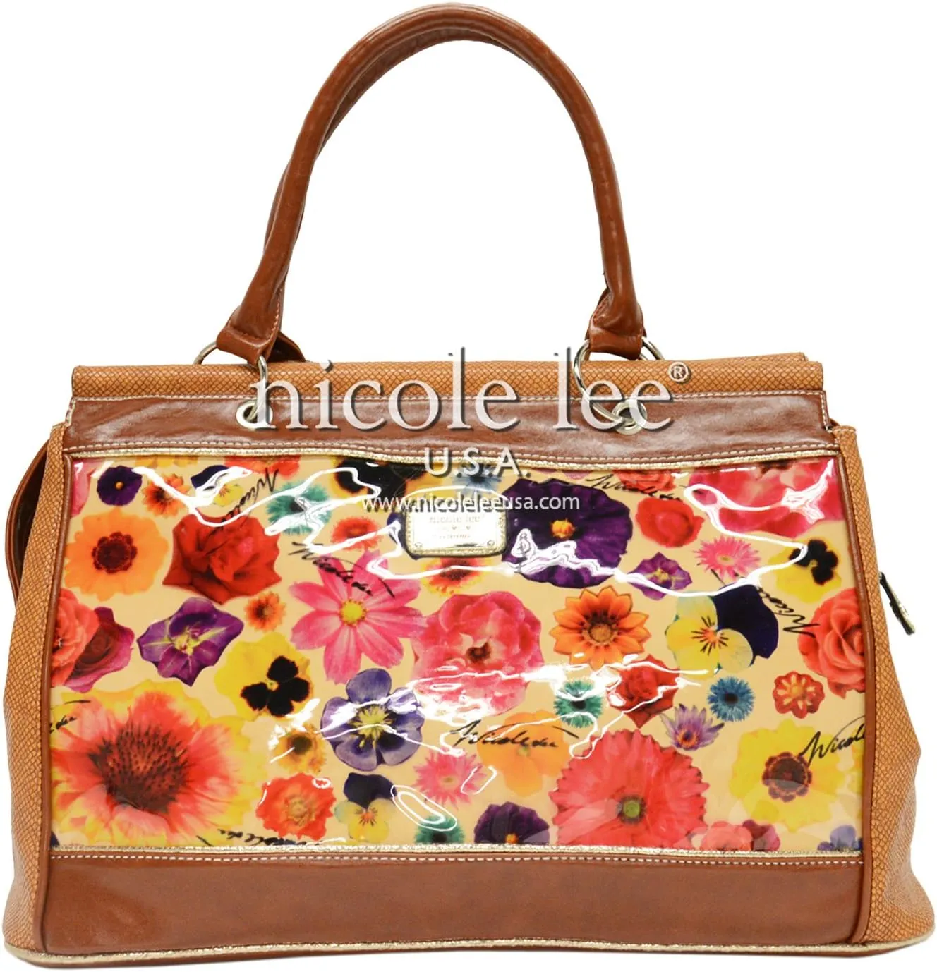 Nicole Lee Cate Metallic Garden Overnight Boston Bag, Brown, One Size