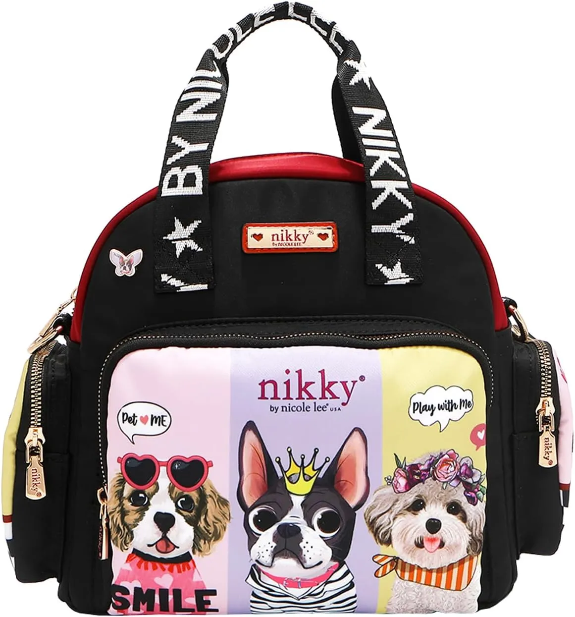 Nicole Lee NIKKY Best Buddies Convertible Handbag, Nylon Fabric, Multiple Pockets, Shoulder Straps included