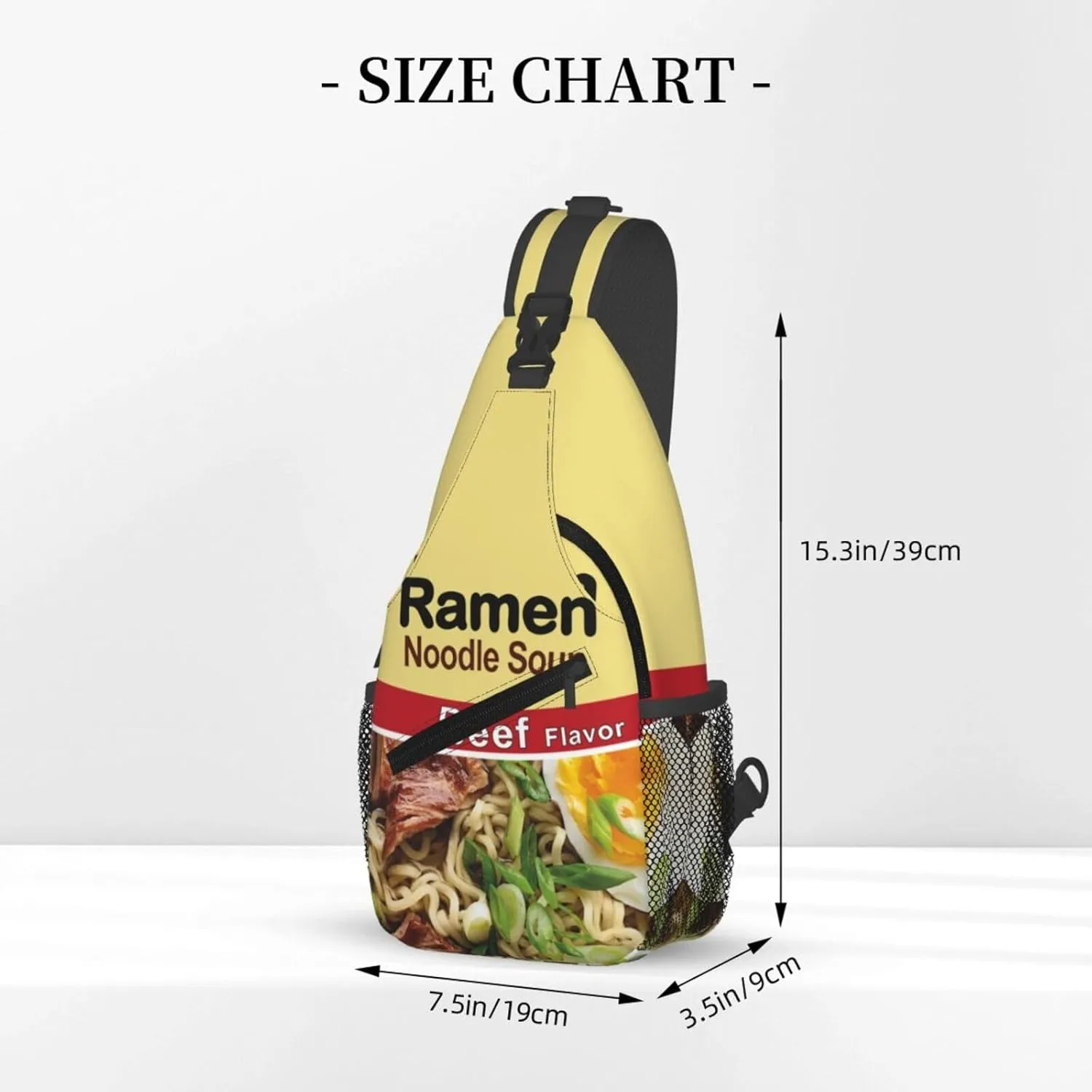 Noodle Print Sling Bag for Women Men Japanese Ramen Noodle Soup Beef Flavor Crossbody Backpack Funny Food Themed Pattern Sling Backpack Casual Shoulder Bag Gym Sports Travel Hiking Daypack