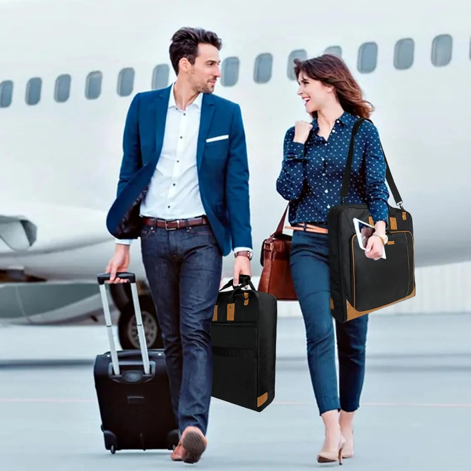 Noozion Garment Bag for Travel Large Leather Carry On Suit Bag Hanging Travel Suit Bags Waterproof Suitcase Luggage Bag for Men Women Business Trips with Shoulder Strap