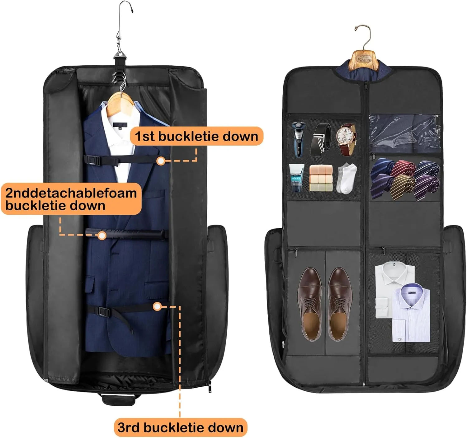 Noozion Garment Bag for Travel Large Leather Carry On Suit Bag Hanging Travel Suit Bags Waterproof Suitcase Luggage Bag for Men Women Business Trips with Shoulder Strap