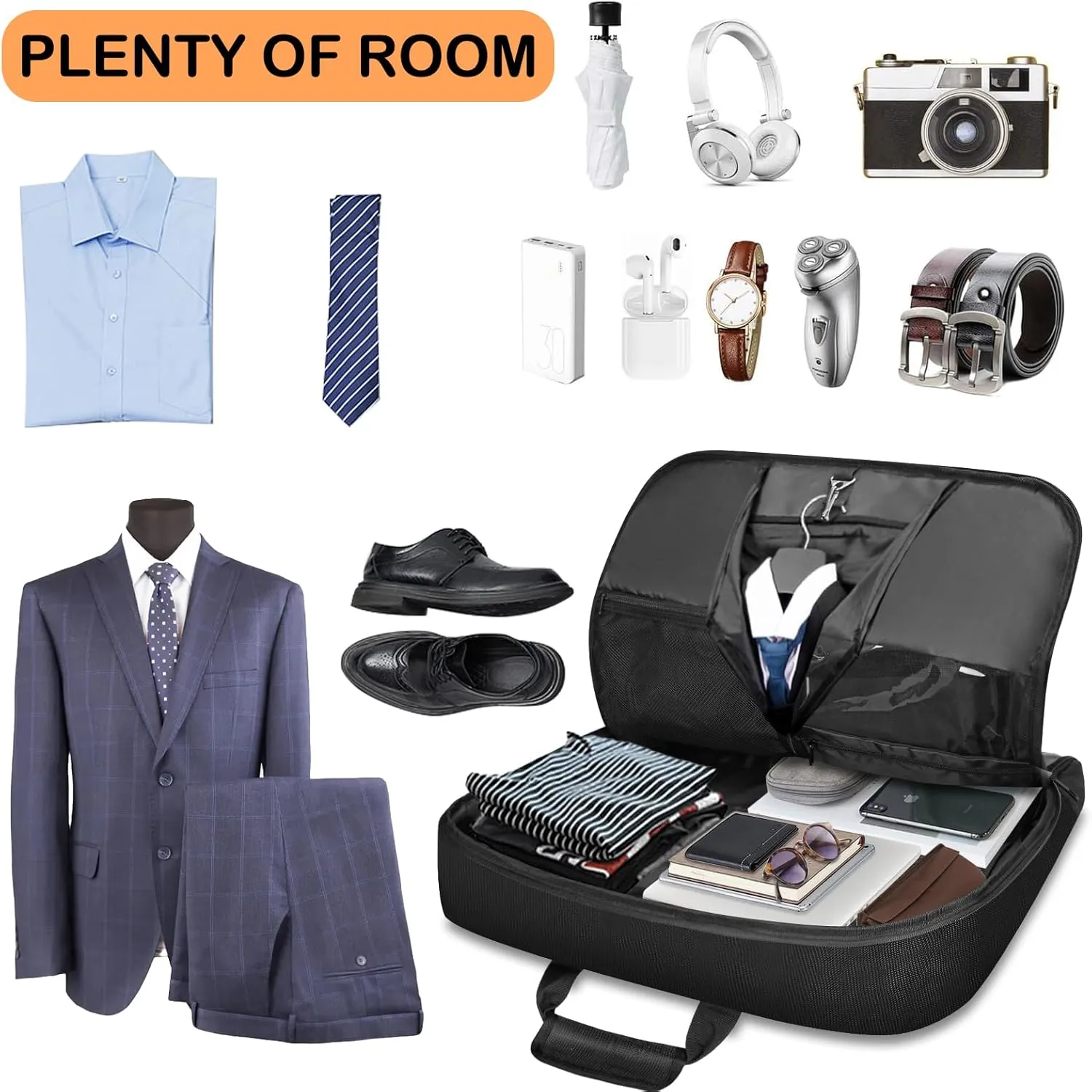Noozion Garment Bag for Travel Large Leather Carry On Suit Bag Hanging Travel Suit Bags Waterproof Suitcase Luggage Bag for Men Women Business Trips with Shoulder Strap
