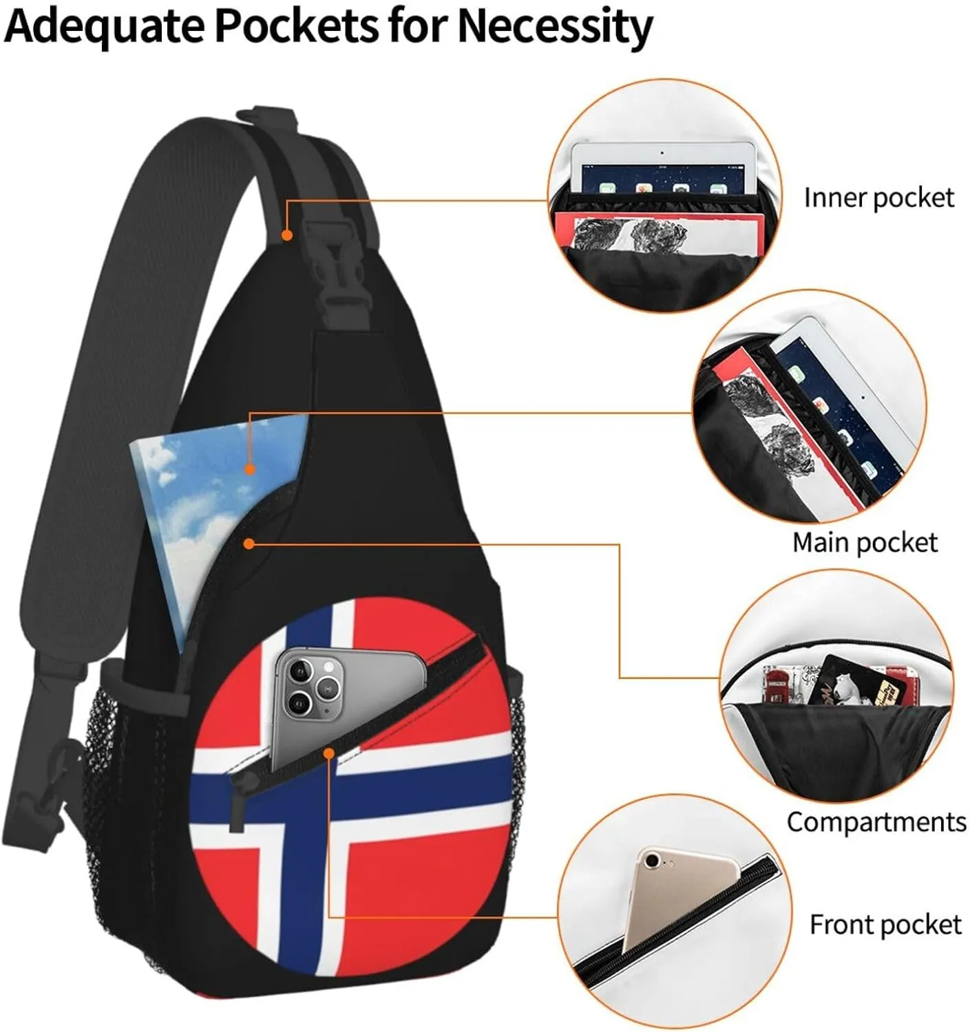 Norway Norwegian Flag Round Chest Sling Bag Crossbody Shoulder Backpack Bag Gym Cycling Daypack Travel Hiking Cross Bag