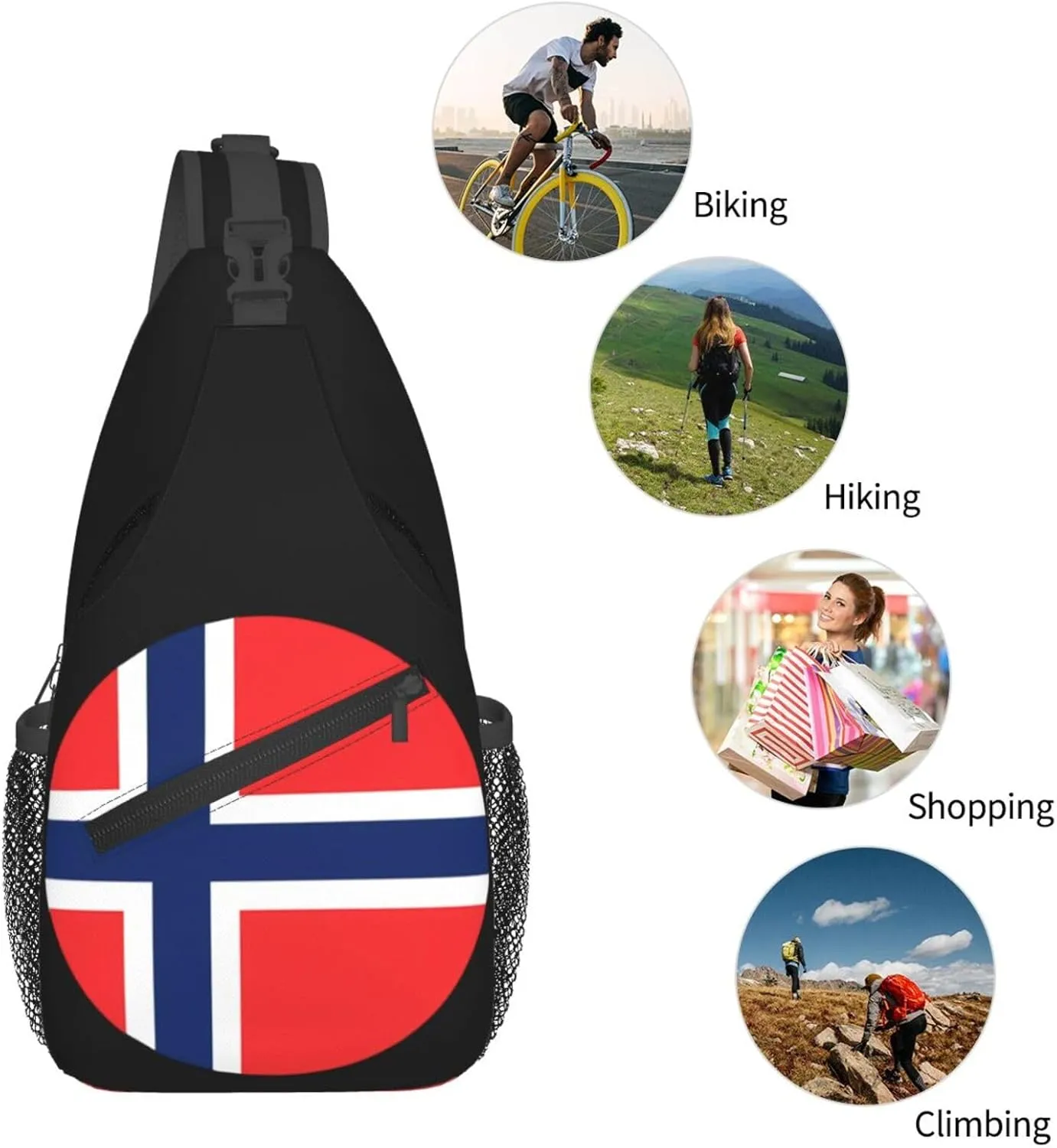 Norway Norwegian Flag Round Chest Sling Bag Crossbody Shoulder Backpack Bag Gym Cycling Daypack Travel Hiking Cross Bag