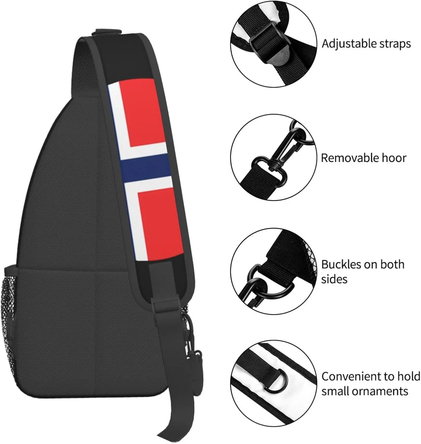 Norway Norwegian Flag Round Chest Sling Bag Crossbody Shoulder Backpack Bag Gym Cycling Daypack Travel Hiking Cross Bag