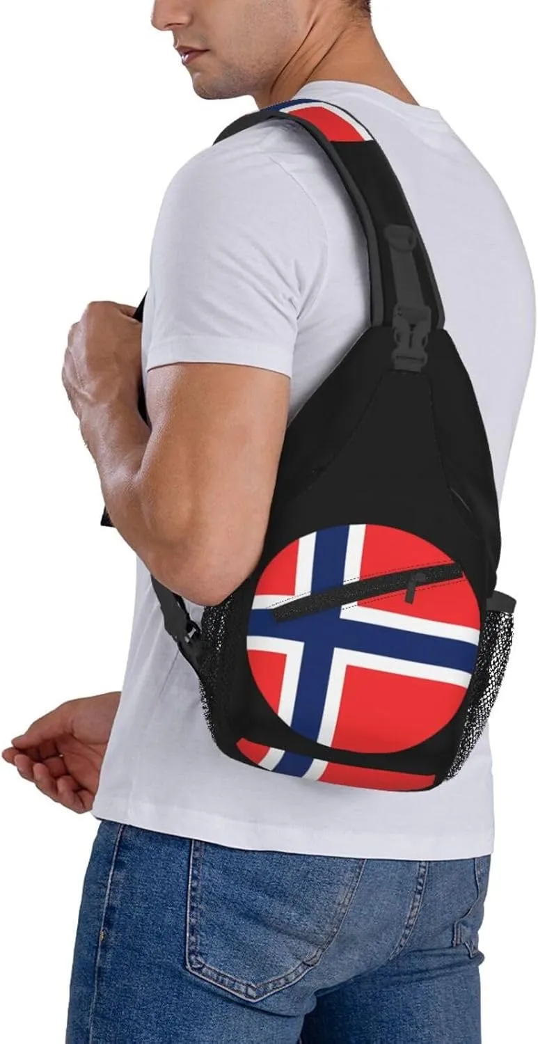 Norway Norwegian Flag Round Chest Sling Bag Crossbody Shoulder Backpack Bag Gym Cycling Daypack Travel Hiking Cross Bag