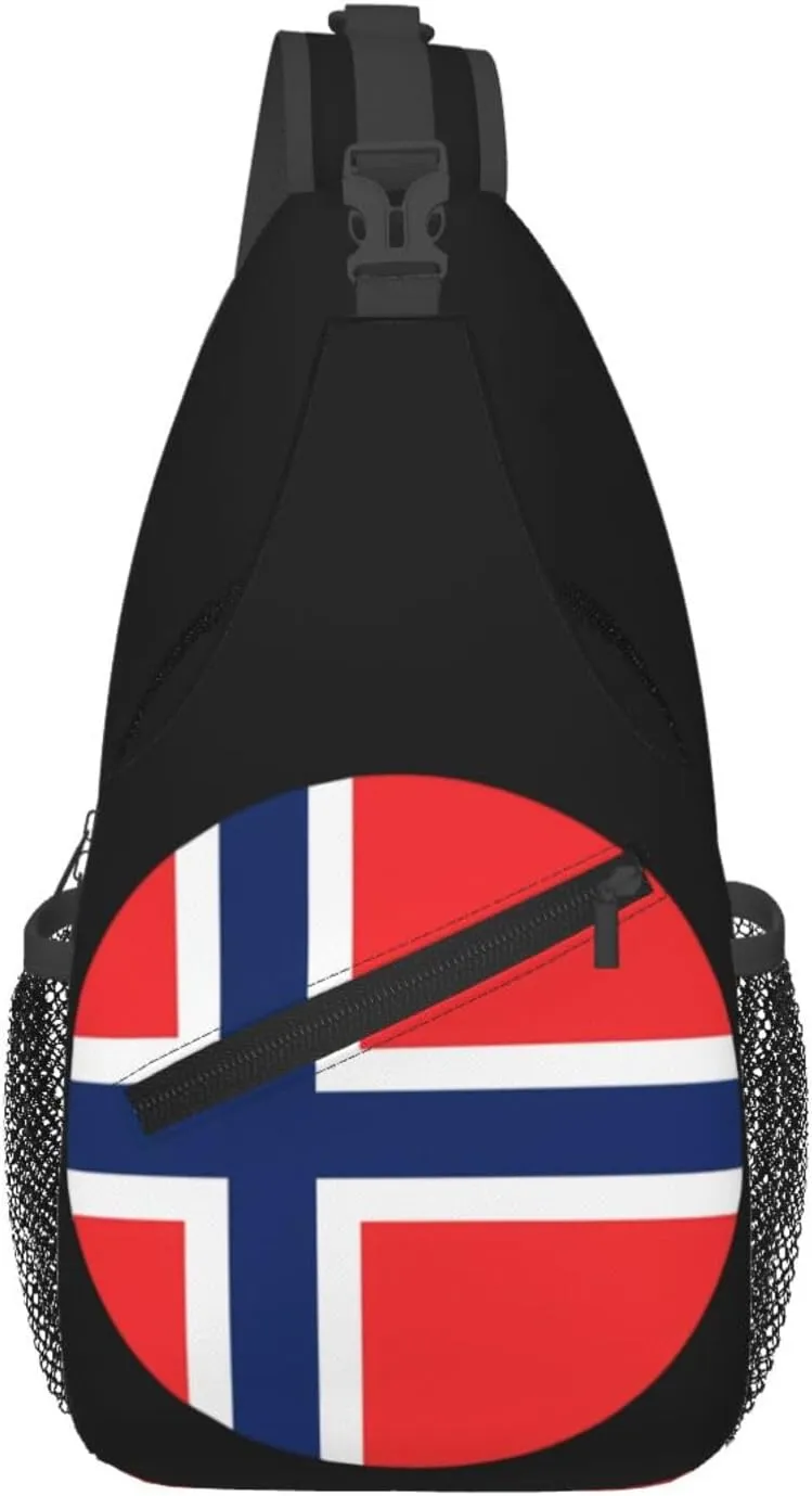 Norway Norwegian Flag Round Chest Sling Bag Crossbody Shoulder Backpack Bag Gym Cycling Daypack Travel Hiking Cross Bag