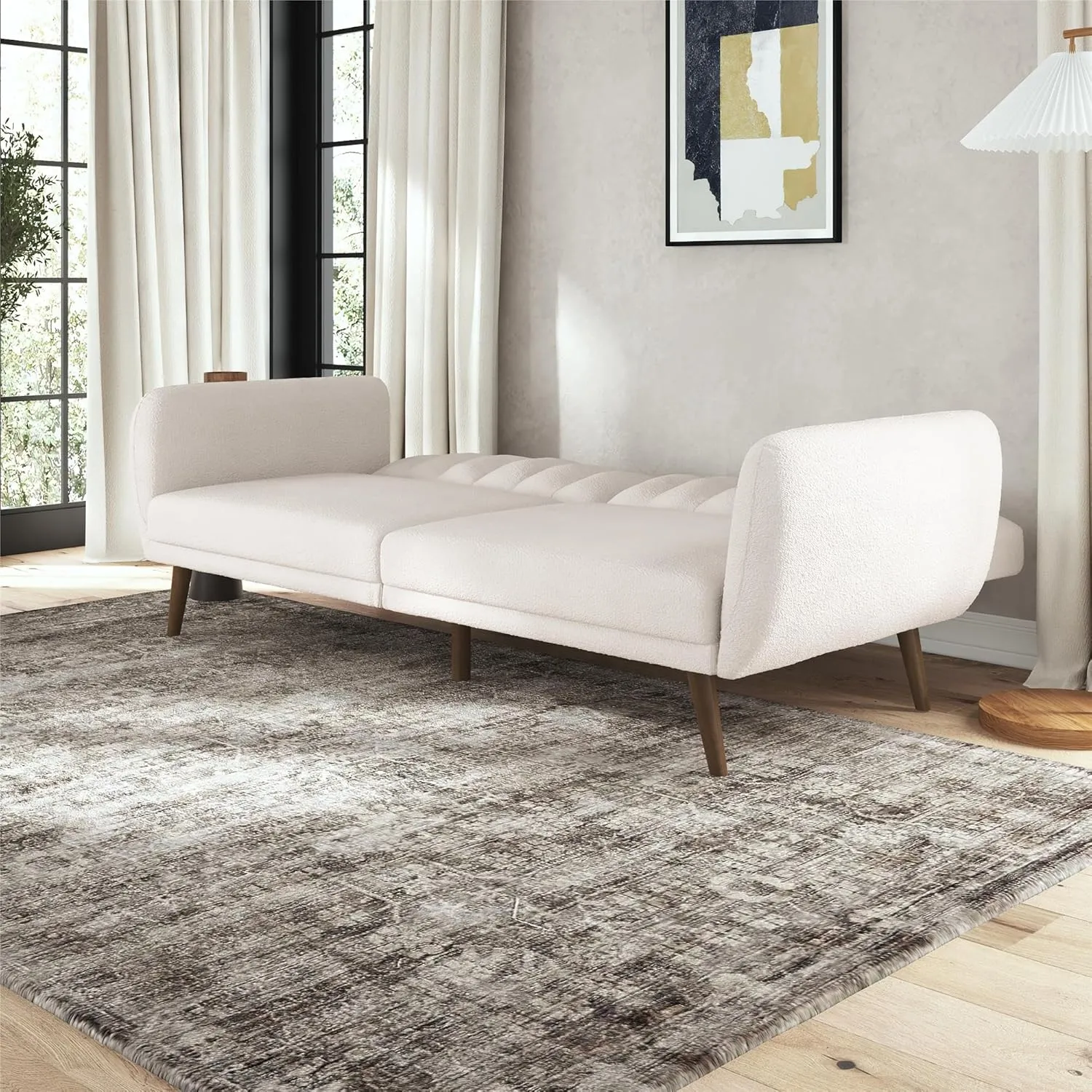 Novogratz Brittany 81.5" Futon Sofa Bed and Couch Sleeper, Ivory Boucle