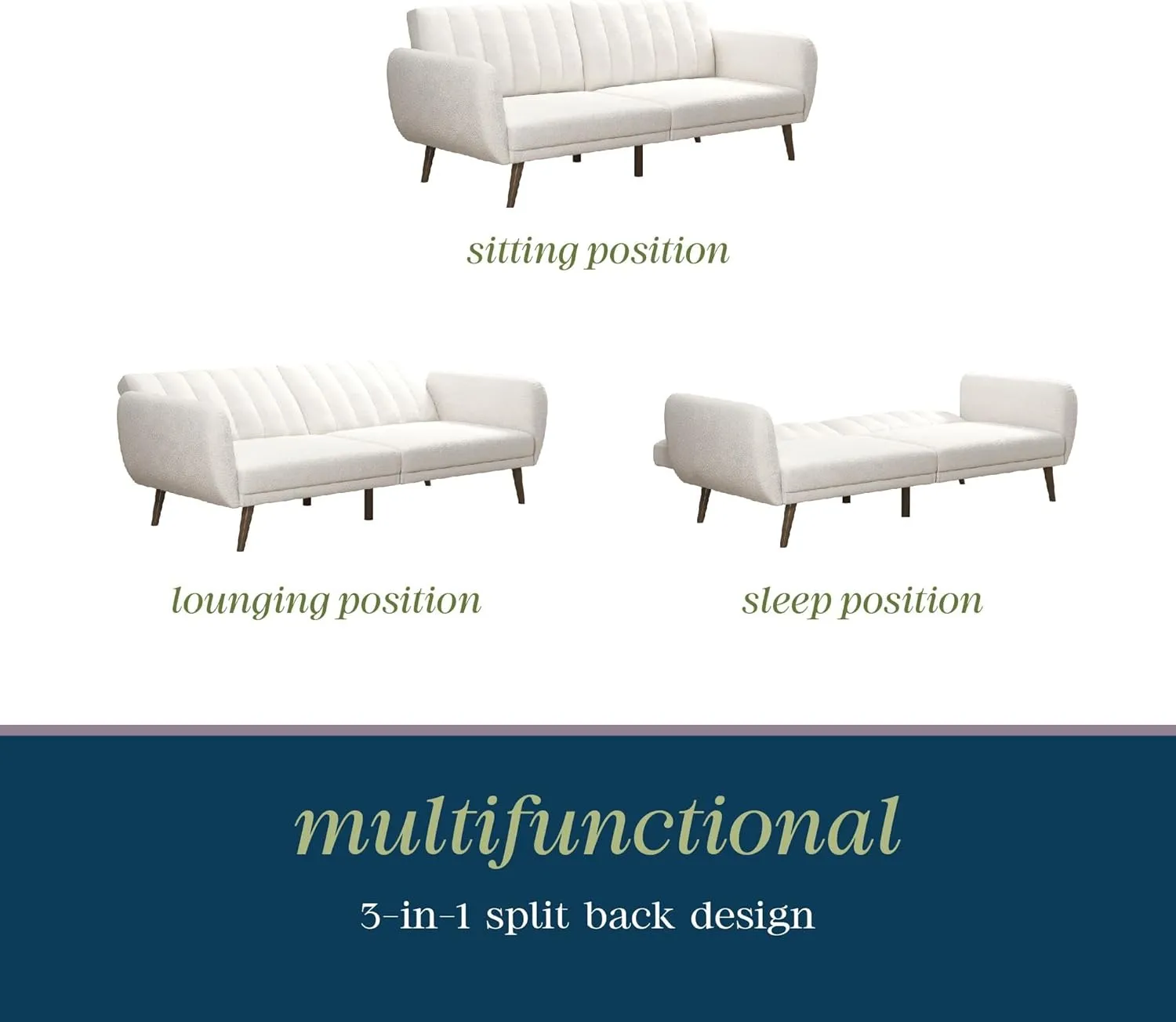 Novogratz Brittany 81.5" Futon Sofa Bed and Couch Sleeper, Ivory Boucle