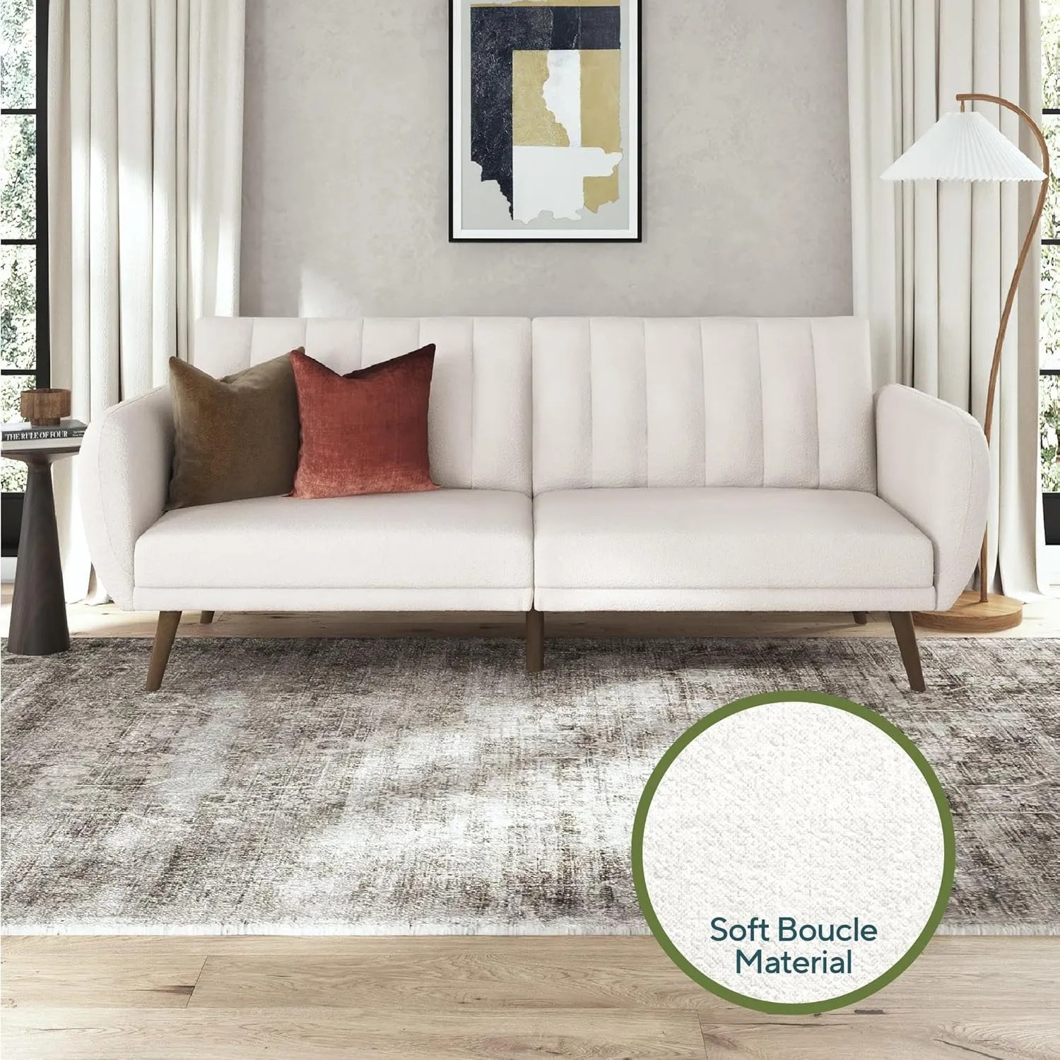 Novogratz Brittany 81.5" Futon Sofa Bed and Couch Sleeper, Ivory Boucle