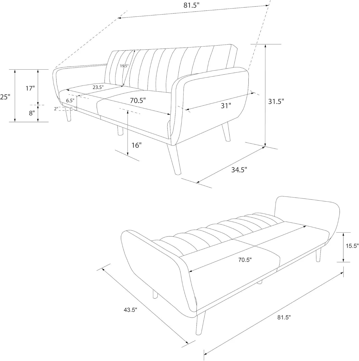 Novogratz Brittany 81.5" Futon Sofa Bed and Couch Sleeper, Ivory Boucle
