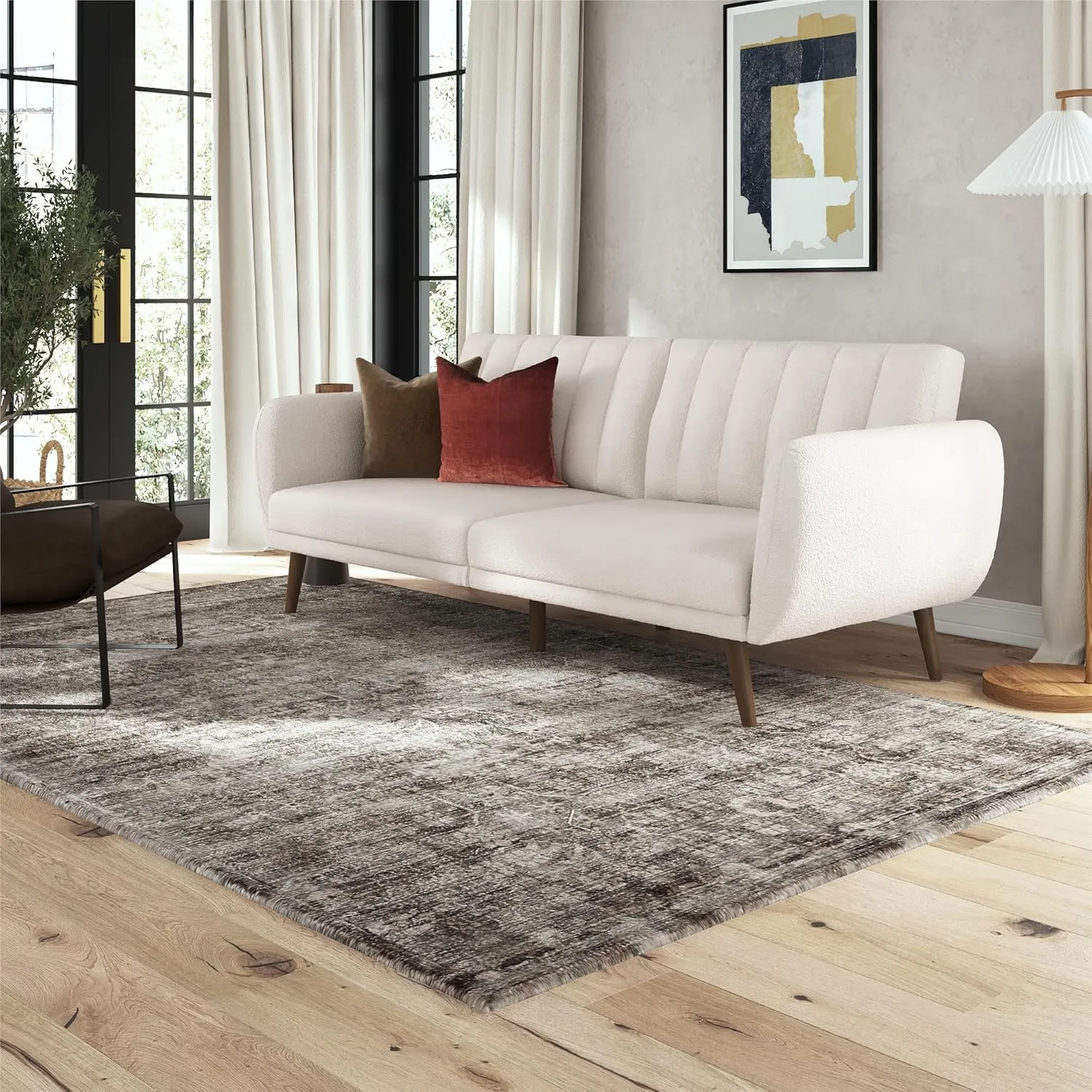 Novogratz Brittany 81.5" Futon Sofa Bed and Couch Sleeper, Ivory Boucle