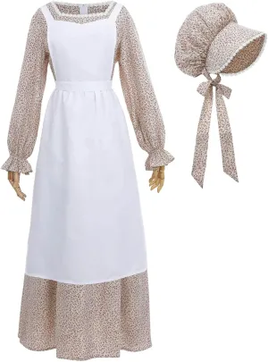 Nuoqi Women's Prairie Dress - American Colonial Pioneer Adult Historical 1800s Amish Dress