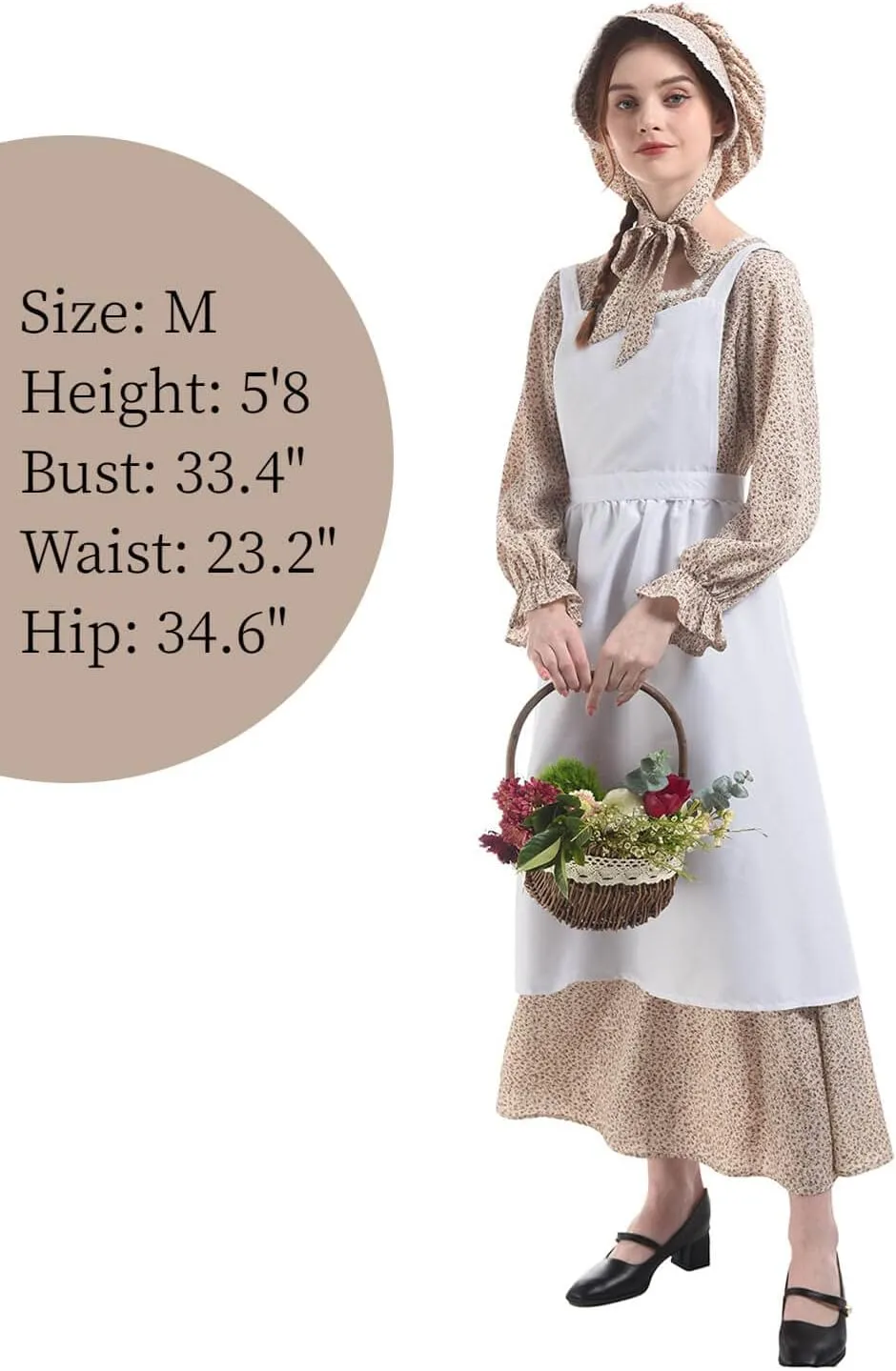 Nuoqi Women's Prairie Dress - American Colonial Pioneer Adult Historical 1800s Amish Dress