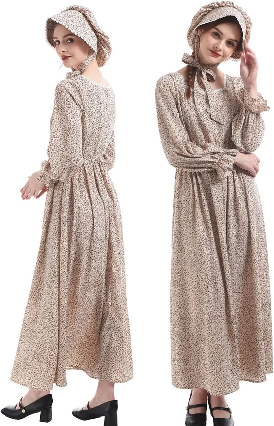 Nuoqi Women's Prairie Dress - American Colonial Pioneer Adult Historical 1800s Amish Dress
