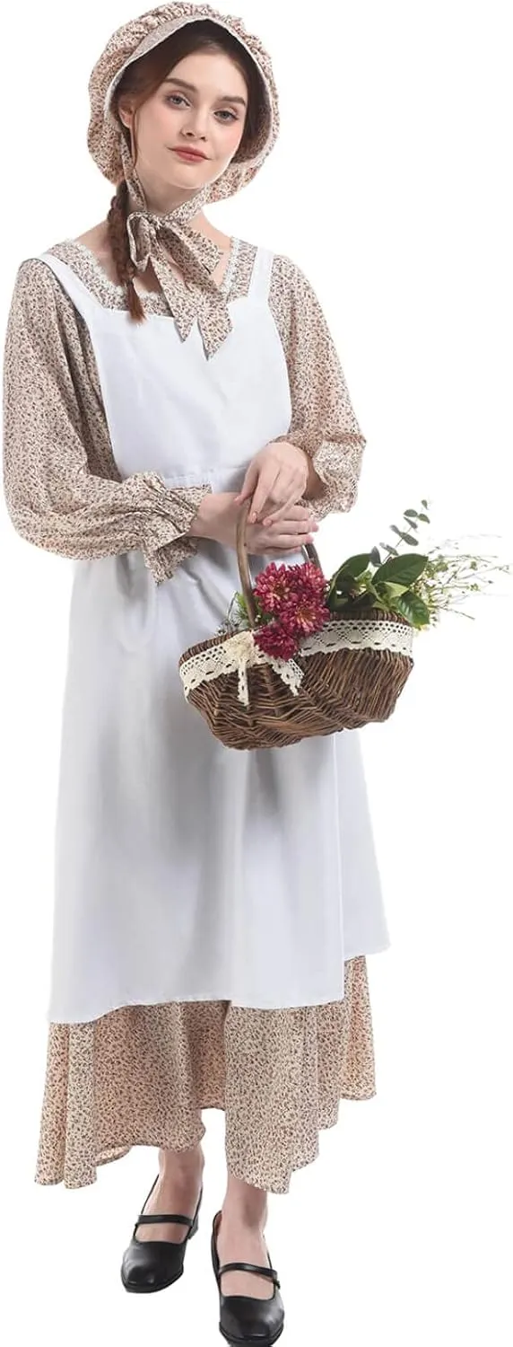 Nuoqi Women's Prairie Dress - American Colonial Pioneer Adult Historical 1800s Amish Dress