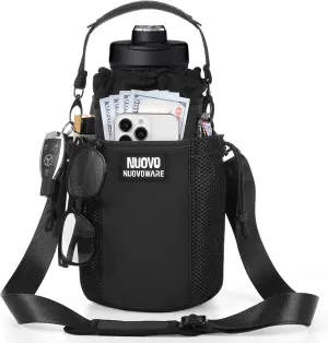 Nuovoware Water Bottle Carrier Bag, 64OZ Insulated Water Bottle Holder with Strap 4 Pockets, Water Bottle Carrier Sling Bag for Walking Hiking Camping Fishing Sport
